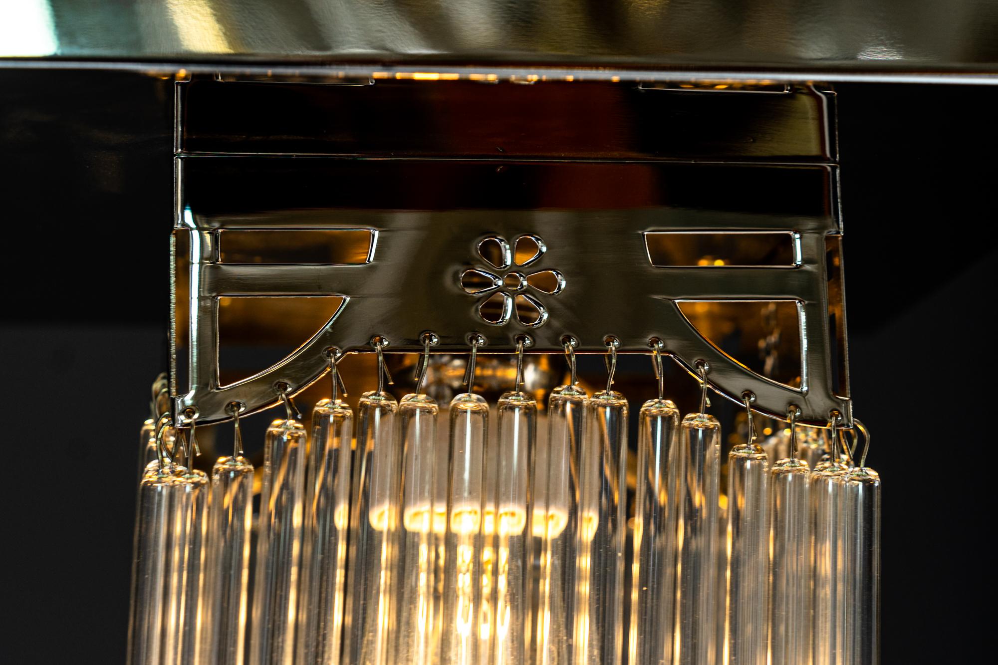 Art Deco Nickel, Plated Ceiling Lamp with Glass Sticks, Around 1920s 9