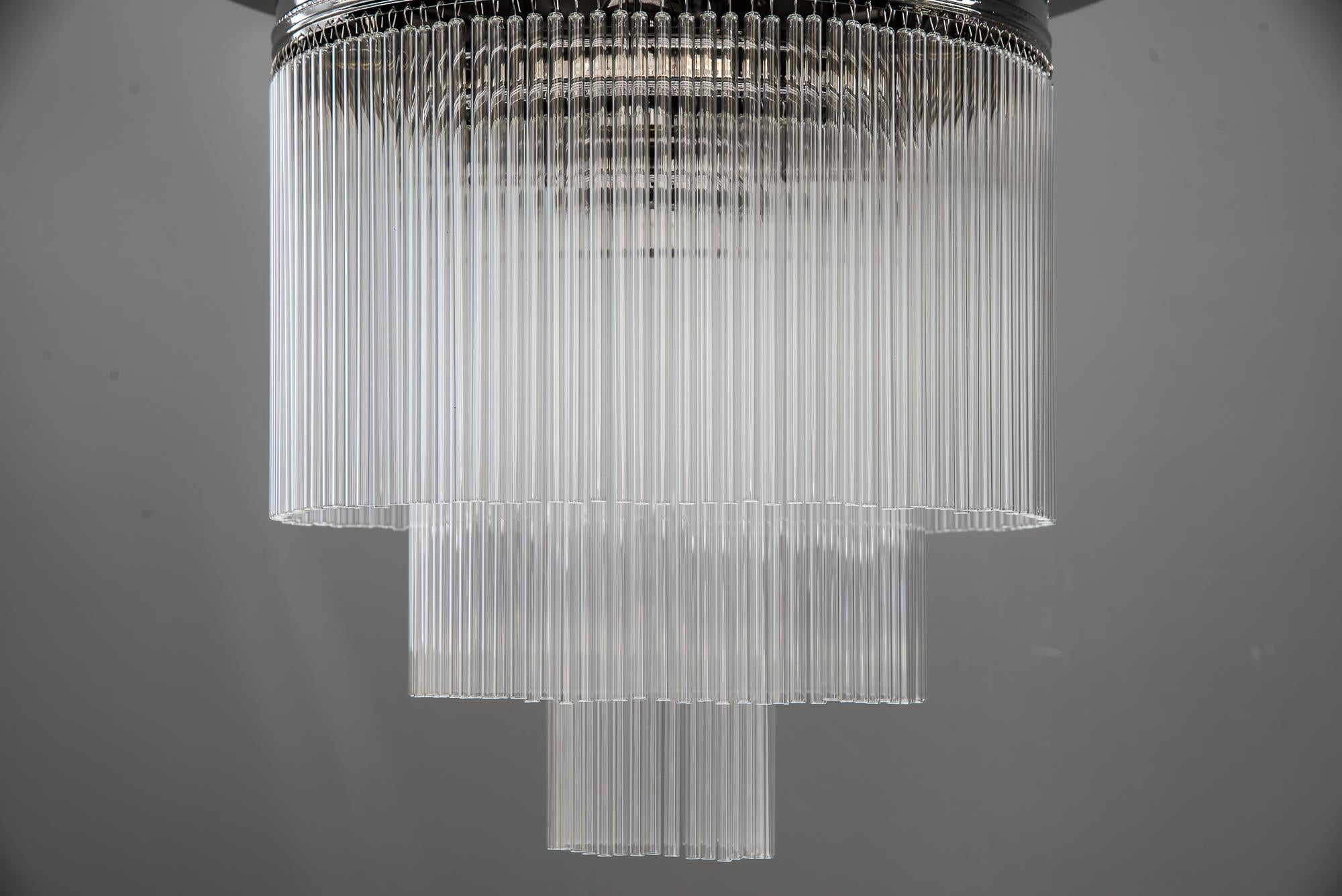 Austrian Art Deco Nickel-Plated Ceiling Lamp with Glass Sticks, circa 1920s