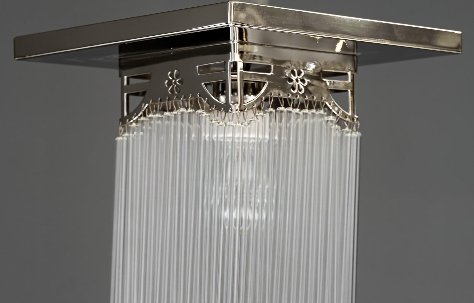 Art Deco Nickel, Plated Ceiling Lamp with Glass Sticks, Around 1920s 1