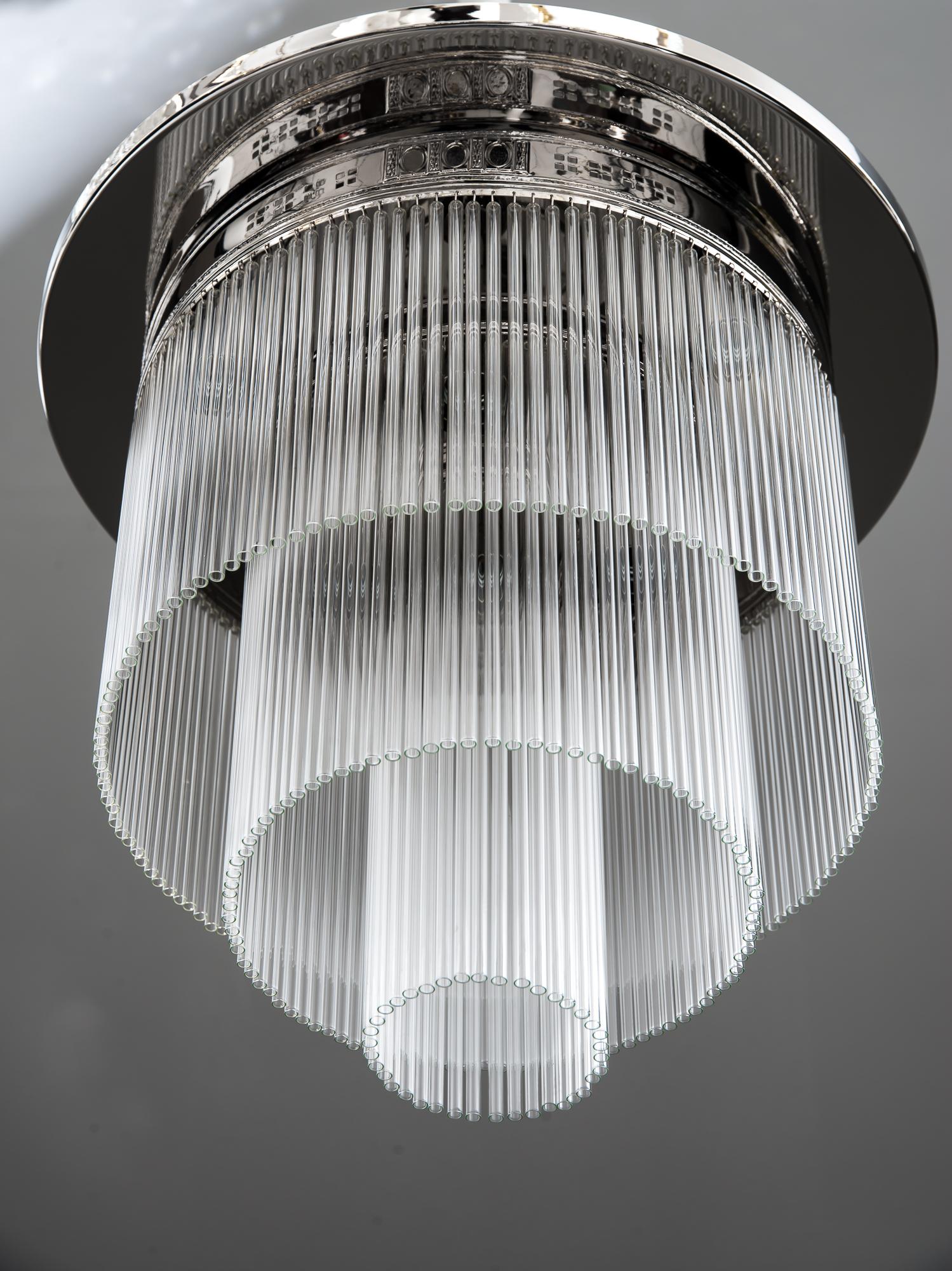 Art Deco Nickel-Plated Ceiling Lamp with Glass Sticks, circa 1920s 1