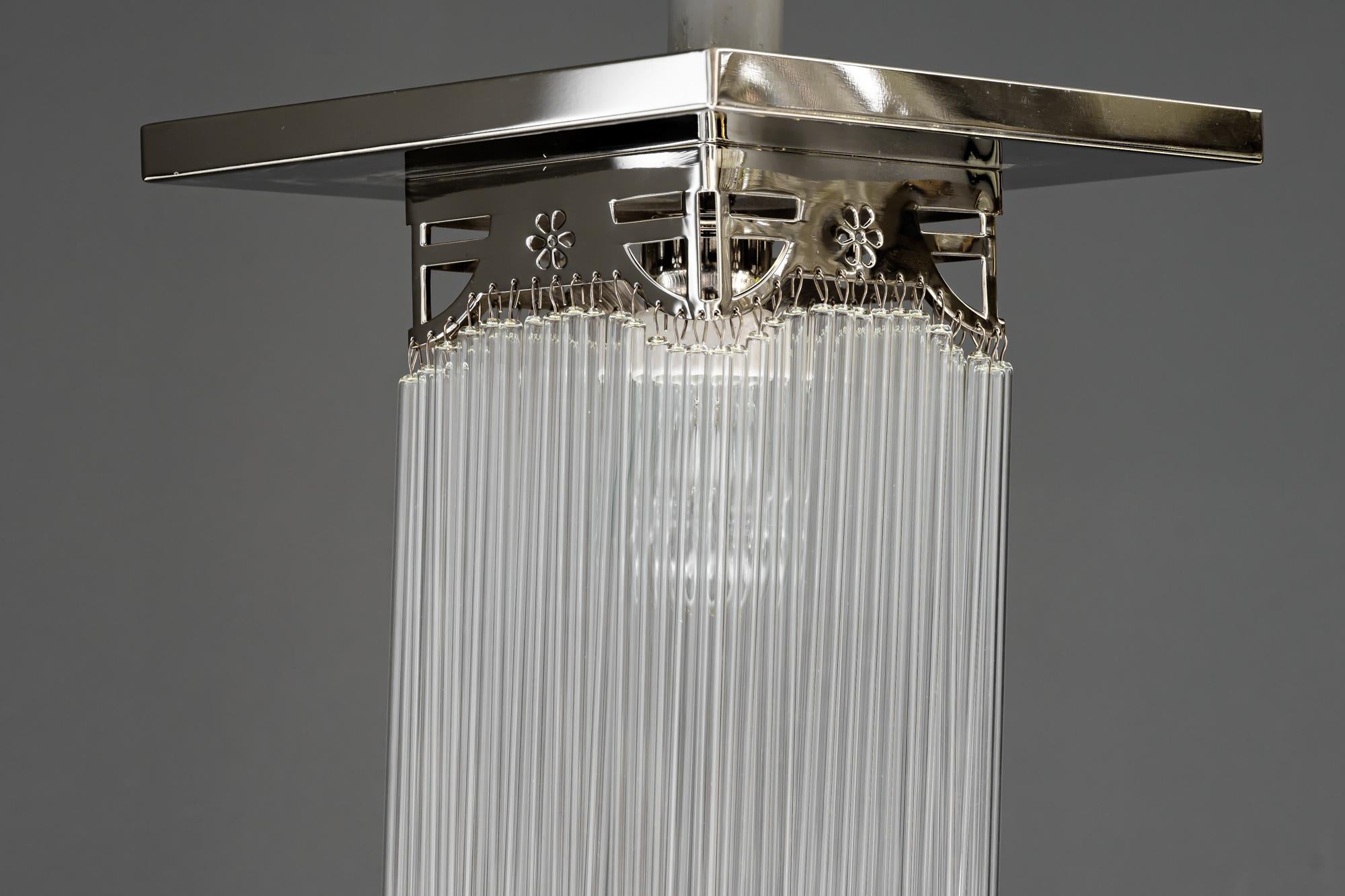 Art Deco Nickel, Plated Ceiling Lamp with Glass Sticks, Around 1920s 2