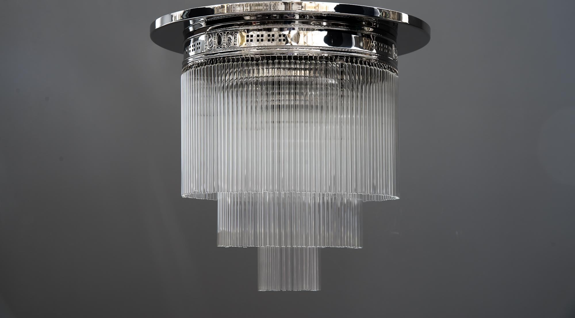 Art Deco Nickel-Plated Ceiling Lamp with Glass Sticks, circa 1920s 2