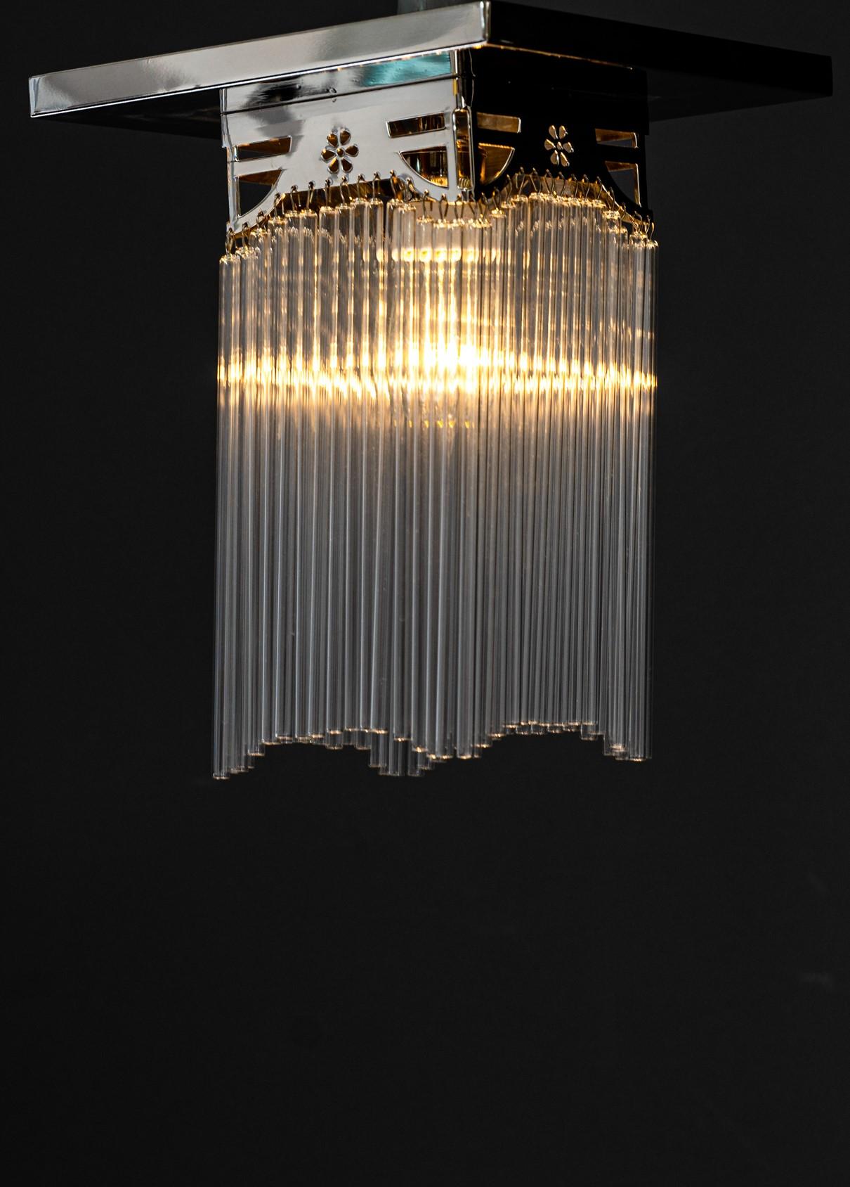 Art Deco Nickel, Plated Ceiling Lamp with Glass Sticks, Around 1920s 3