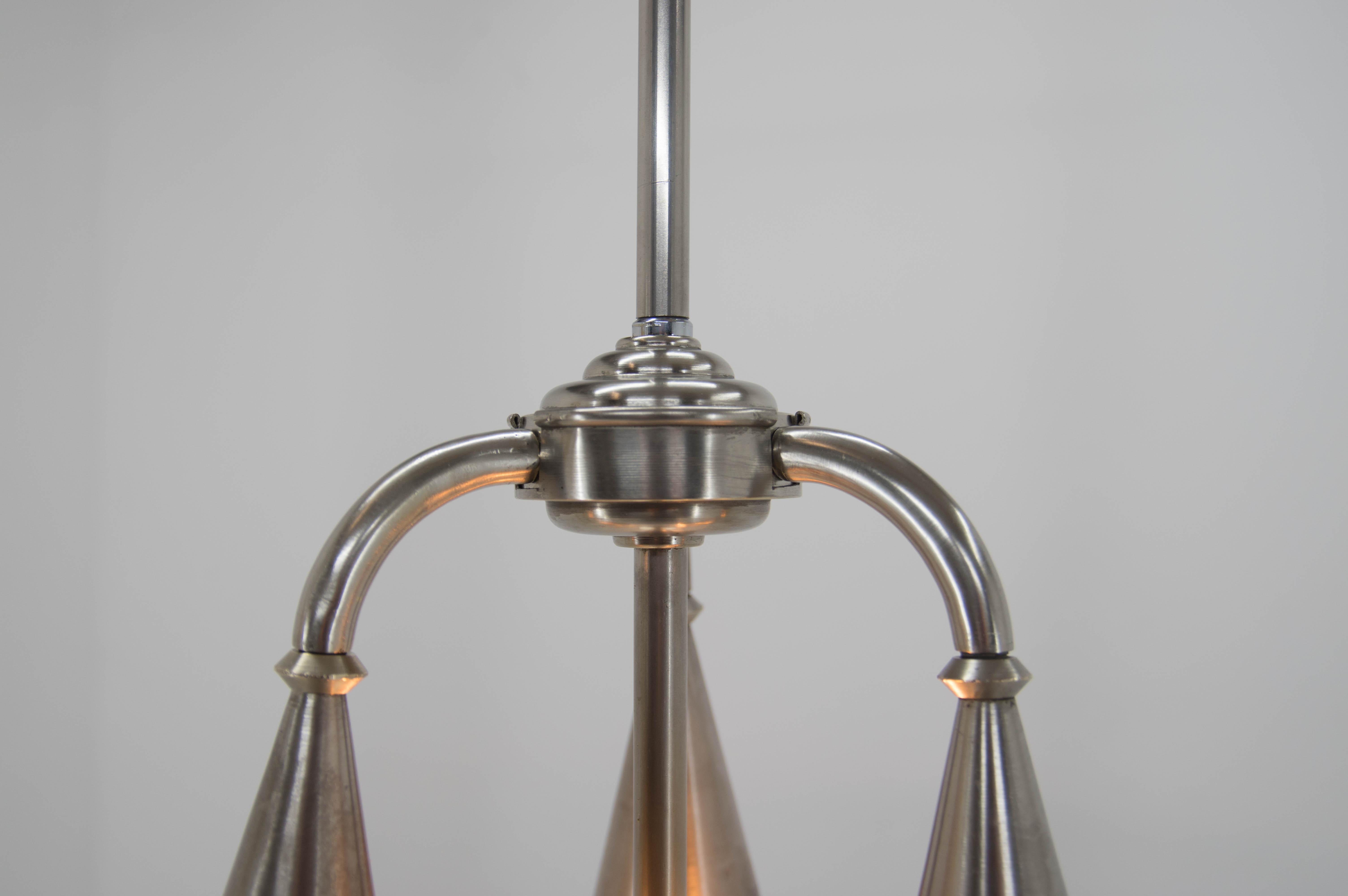 Early 20th Century Art Deco Nickel-Plated Chandelier, 1920s For Sale