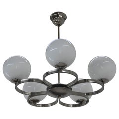 Art Deco Nickel-Plated Chandelier, 1930s