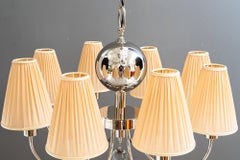 Art Deco nickel-plated chandelier with fabric shades vienna around 1920s