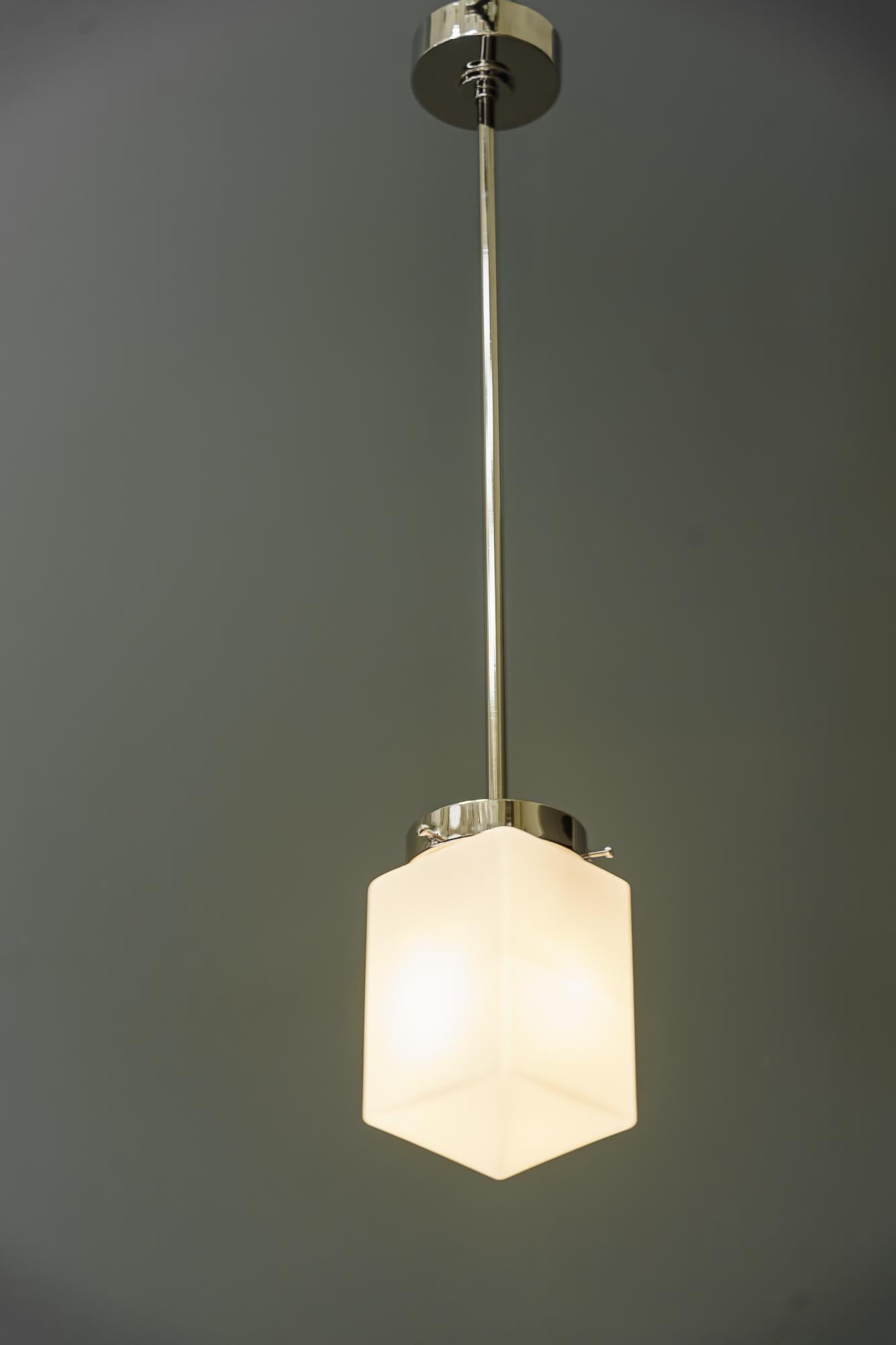 Art Deco Nickel, Plated Pendant with Opal Glass Shade Vienna Around, 1920s For Sale 6