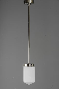 Art Deco Nickel, Plated Pendant with Opal Glass Shade Vienna Around, 1920s