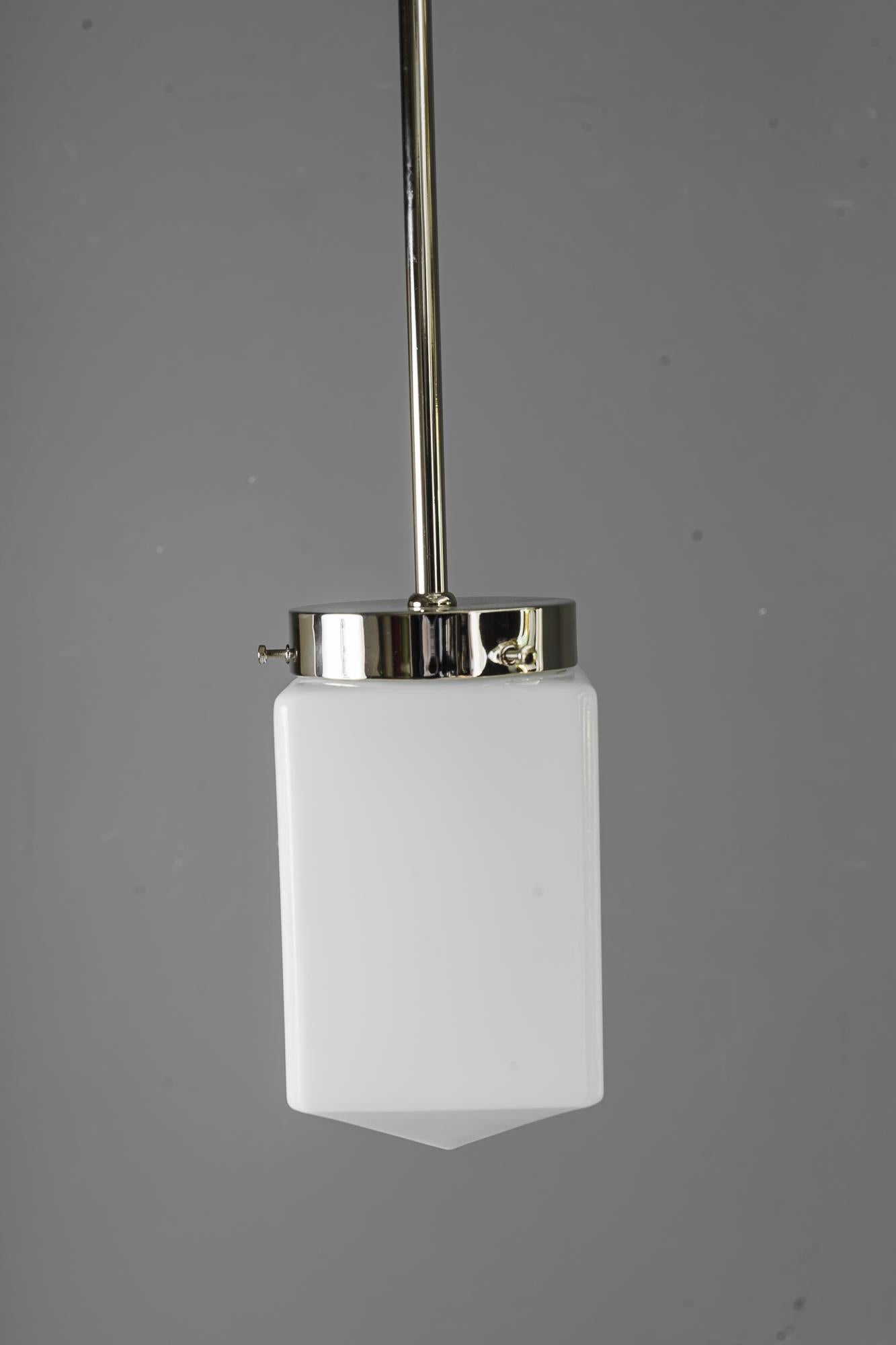Art Deco Nickel, Plated Pendant with Opal Glass Shade Vienna Around, 1920s For Sale 1