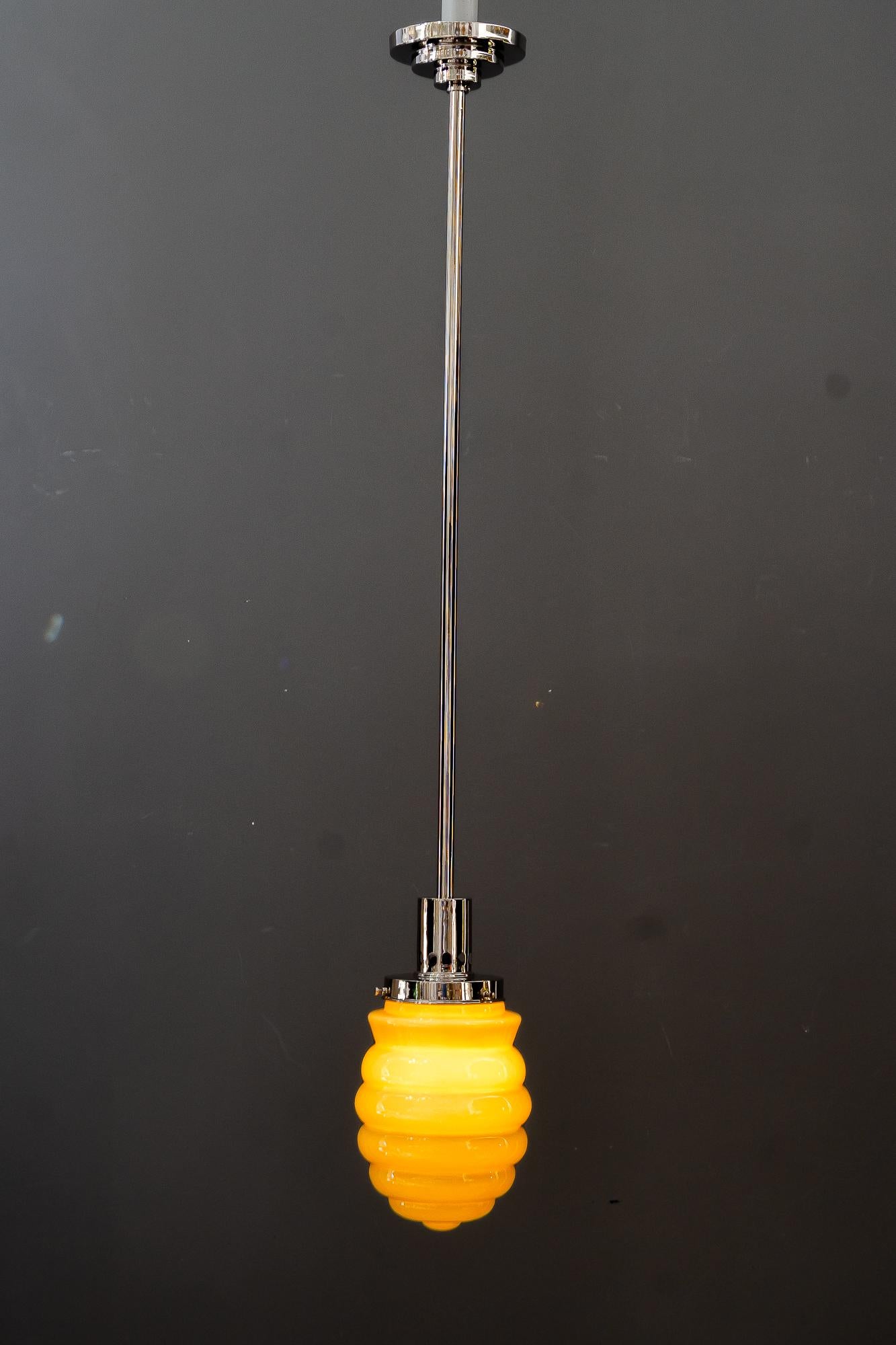 Art Deco nickel-plated pendant with original antique glass vienna around 1920s For Sale 3