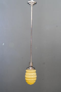 Art Deco vernickelte Hängeleuchte mit original antikem Glas Wien um 1920