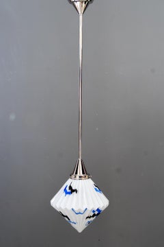 Art Deco nickel-plated pendant with original antique glass vienna around 1920s