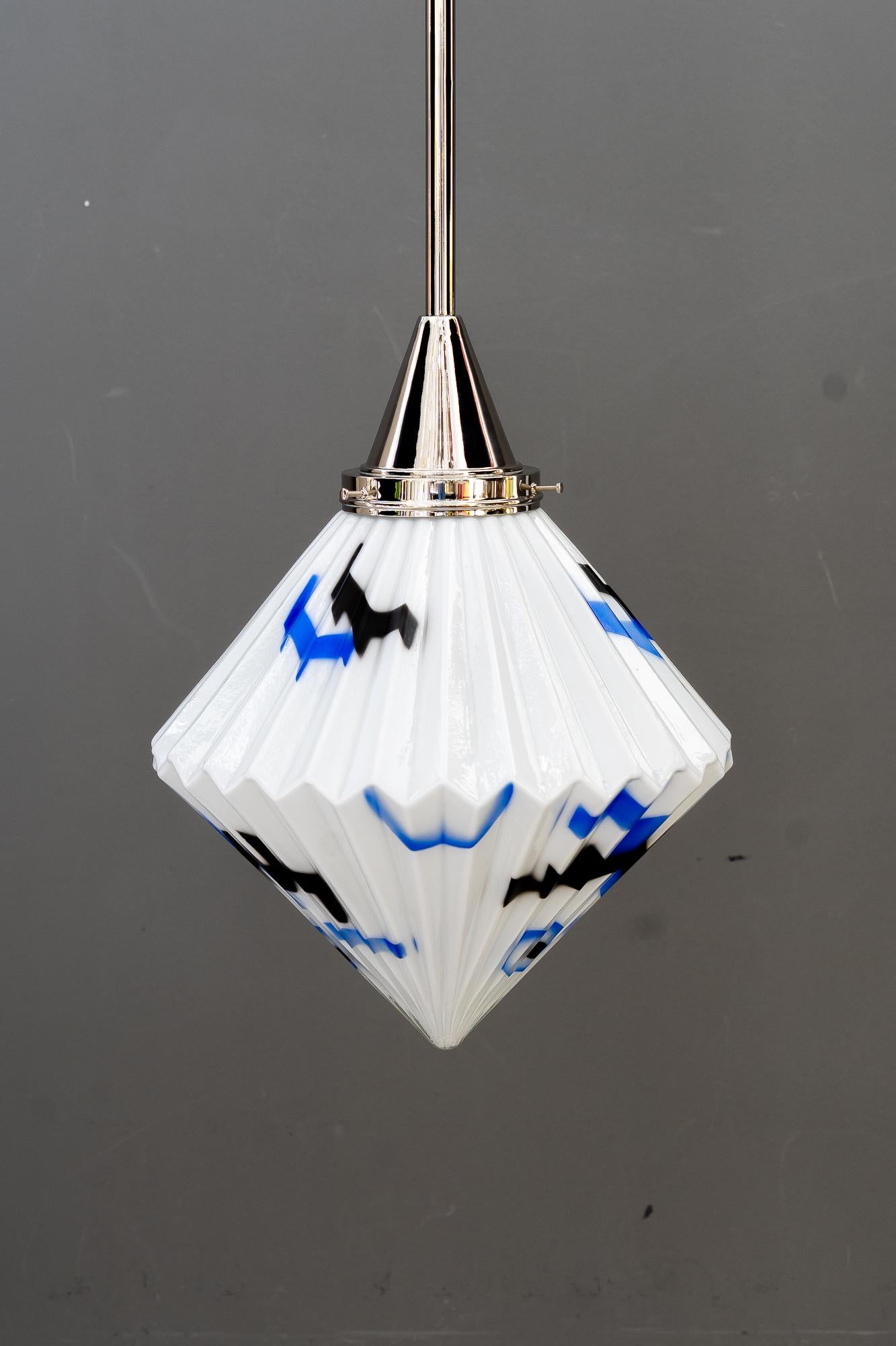 Austrian Art Deco nickel-plated pendant with original antique glass vienna around 1920s For Sale