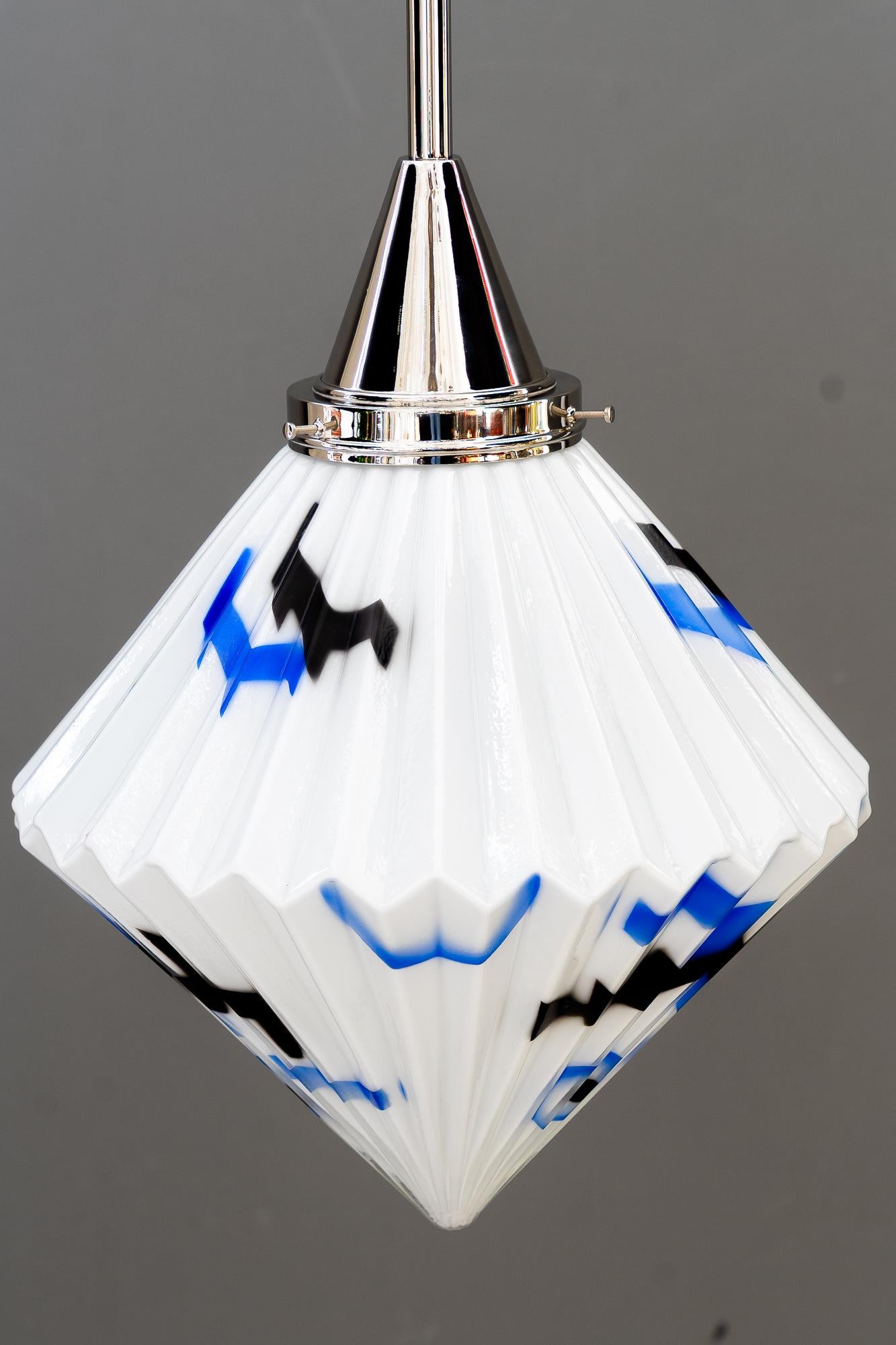 Art Deco nickel-plated pendant with original antique glass vienna around 1920s In Good Condition For Sale In Wien, AT