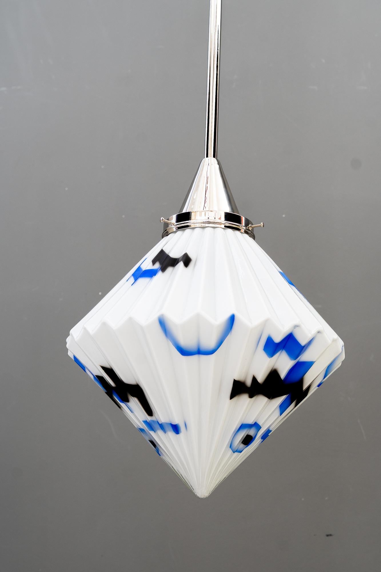 Glass Art Deco nickel-plated pendant with original antique glass vienna around 1920s For Sale