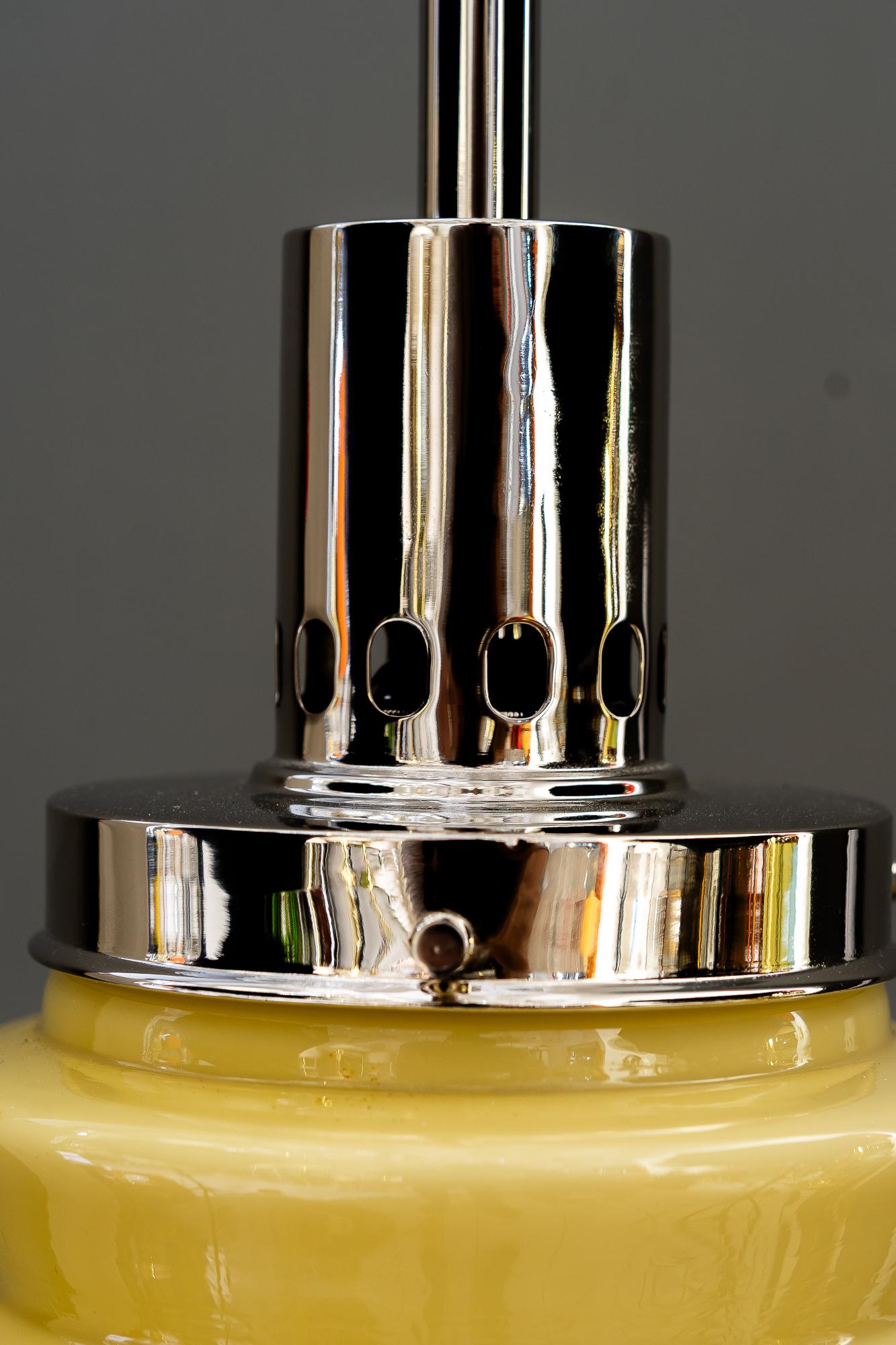 Art Deco nickel-plated pendant with original antique glass vienna around 1920s For Sale 1