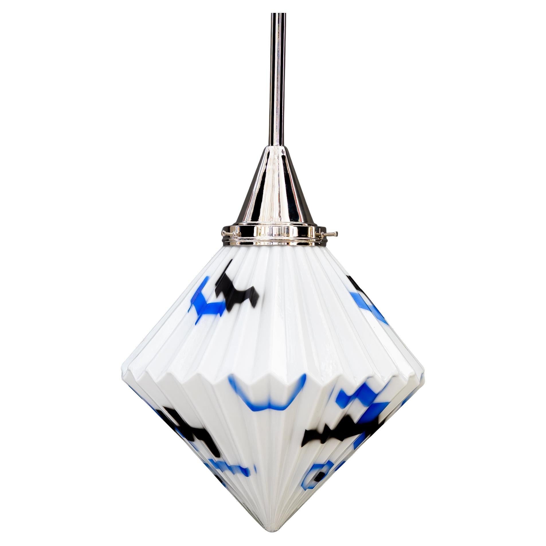 Art Deco nickel-plated pendant with original antique glass vienna around 1920s