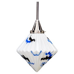 Art Deco nickel-plated pendant with original antique glass vienna around 1920s