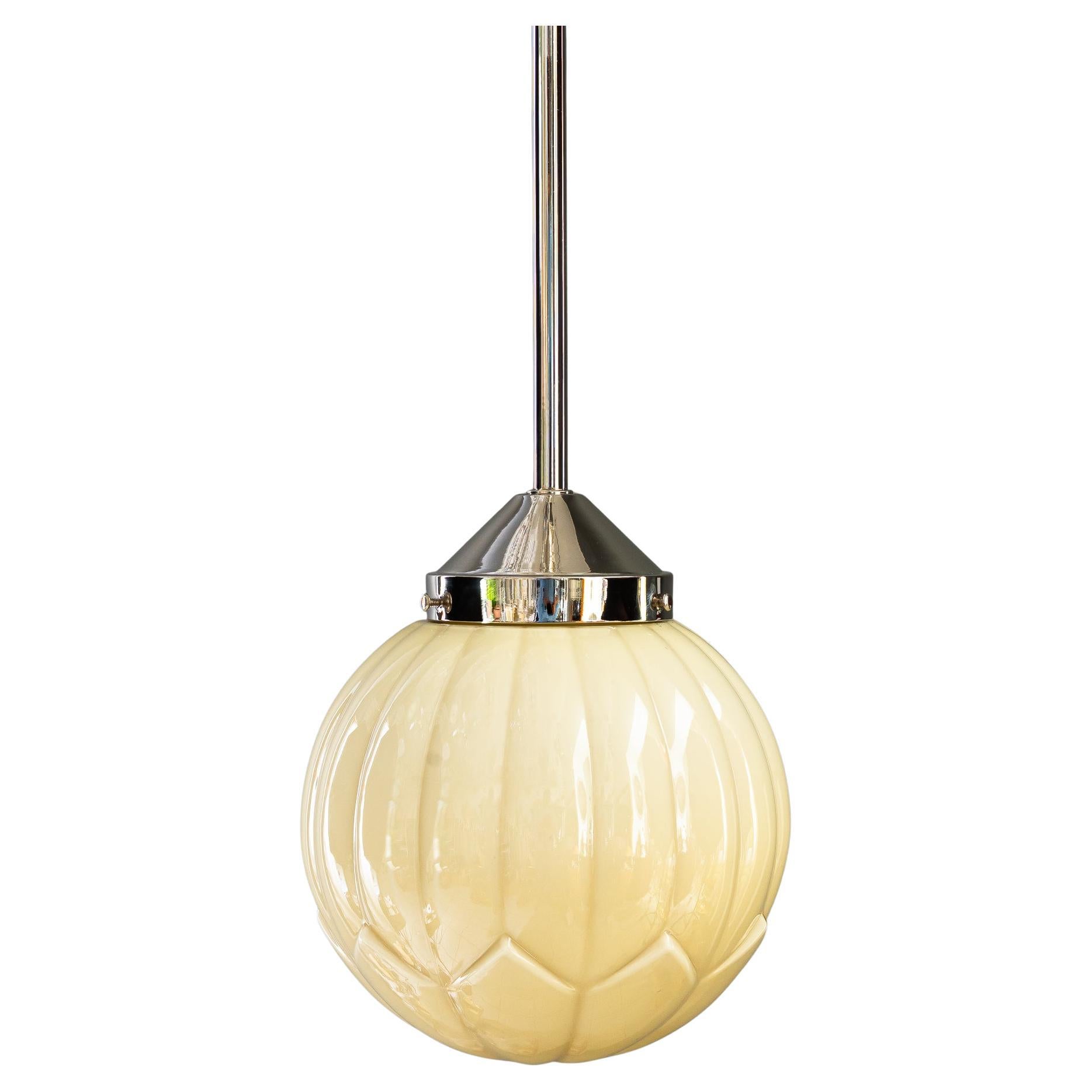 Art Deco nickel - plated pendant with original art deco glass shade vienna 1920s