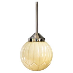 Art Deco nickel - plated pendant with original art deco glass shade vienna 1920s