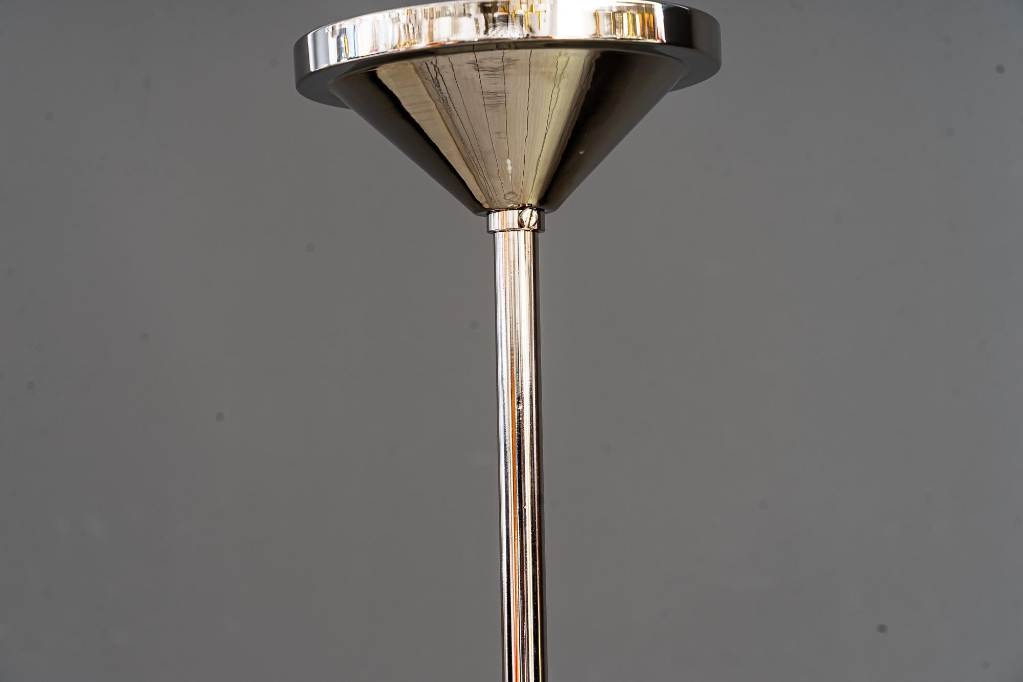 Art Deco Nickel, Plated Pendant with Original Glass Shade Around 1920s For Sale 1