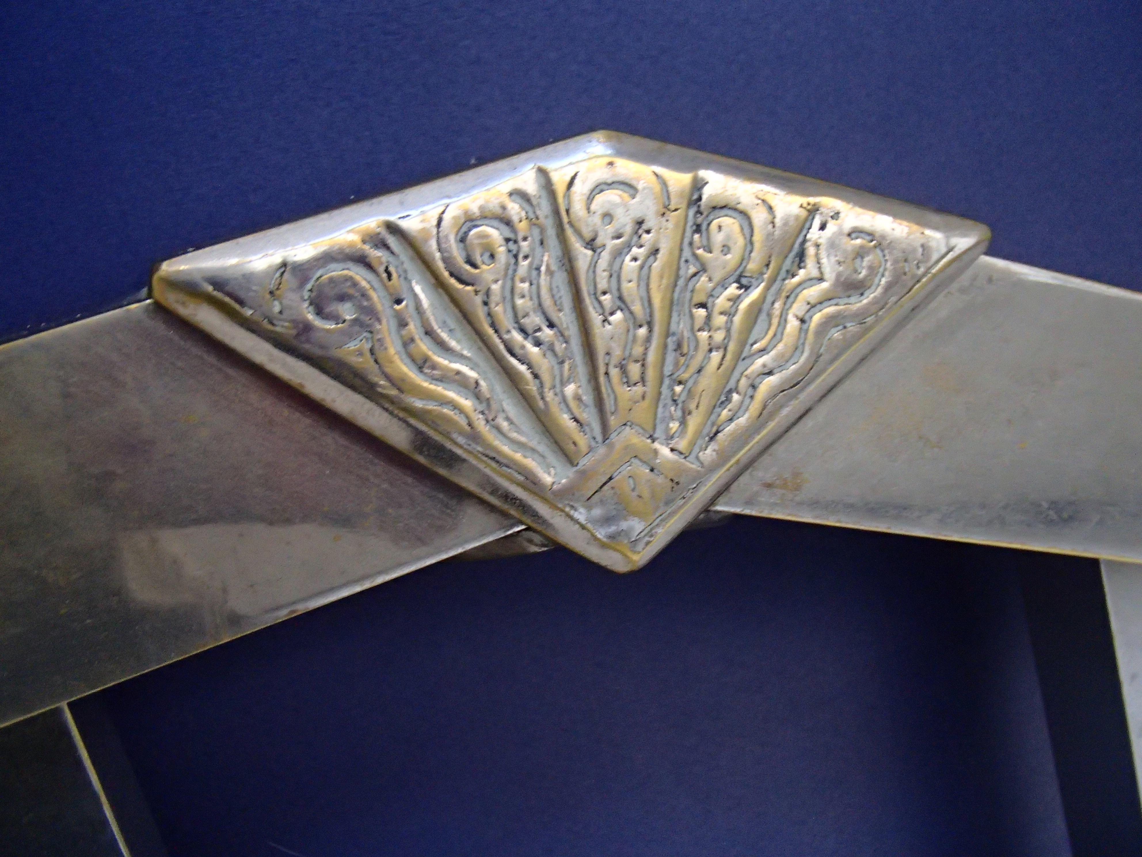 Art Deco Nickel Plated Queen Size Bed Head & Foot Part Geometrical & Floral For Sale 2