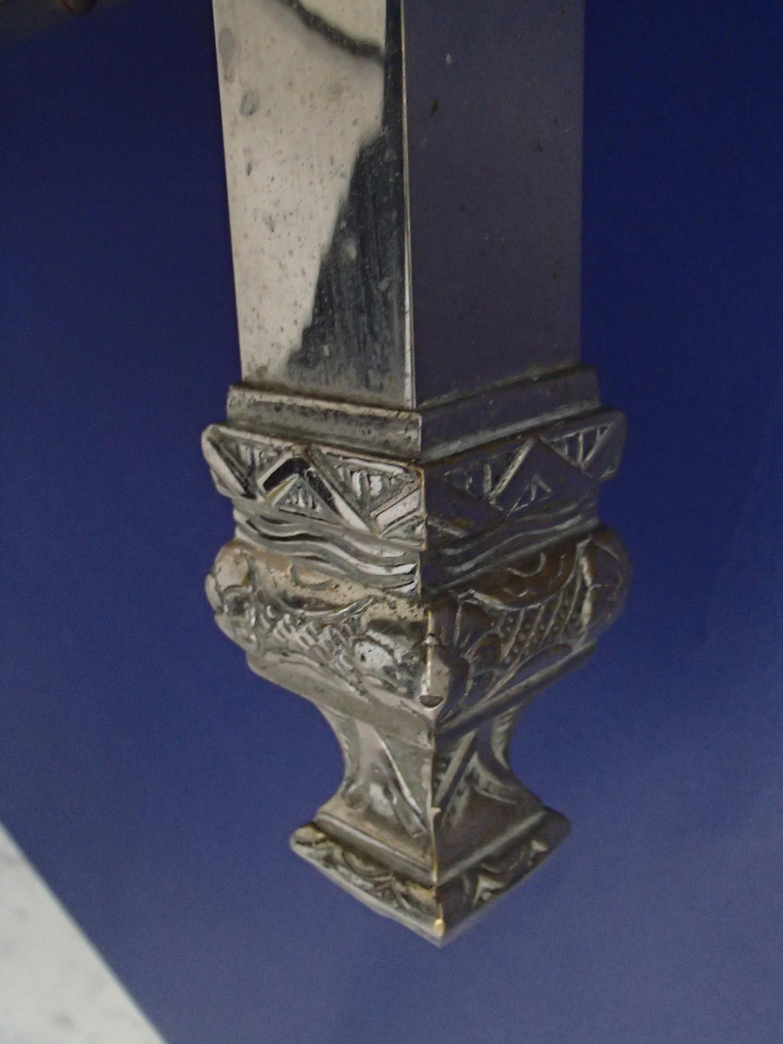Tête de lit et pied de lit Queen Size en nickel nickelé Art Déco, partie géométrique et florale Abîmé - En vente à Weiningen, CH