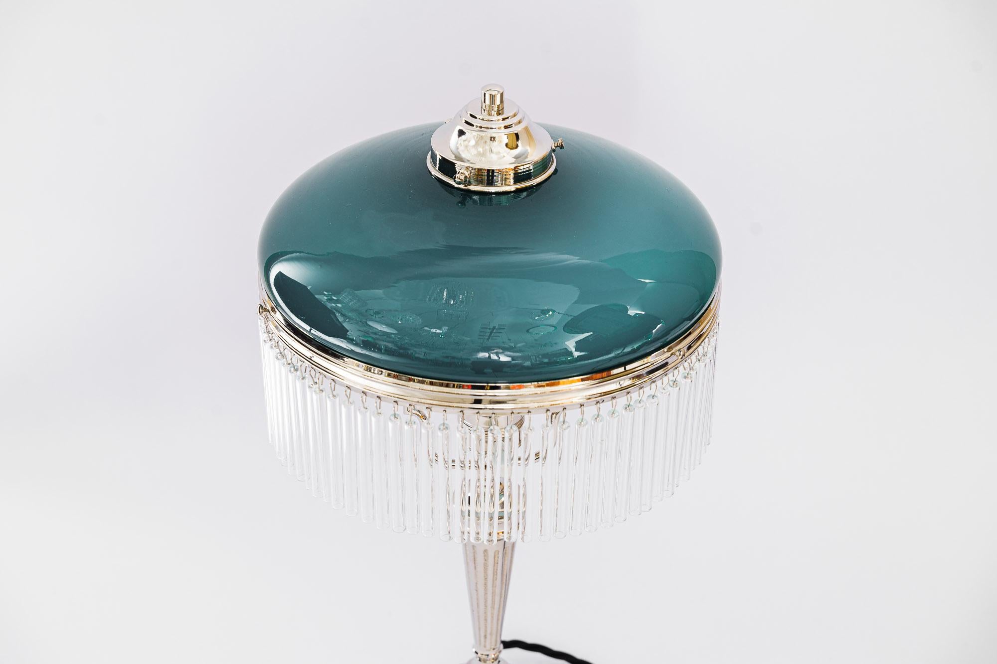 Glass Art Deco Nickel, Plated Table Lamp, Vienna, Around 1920s