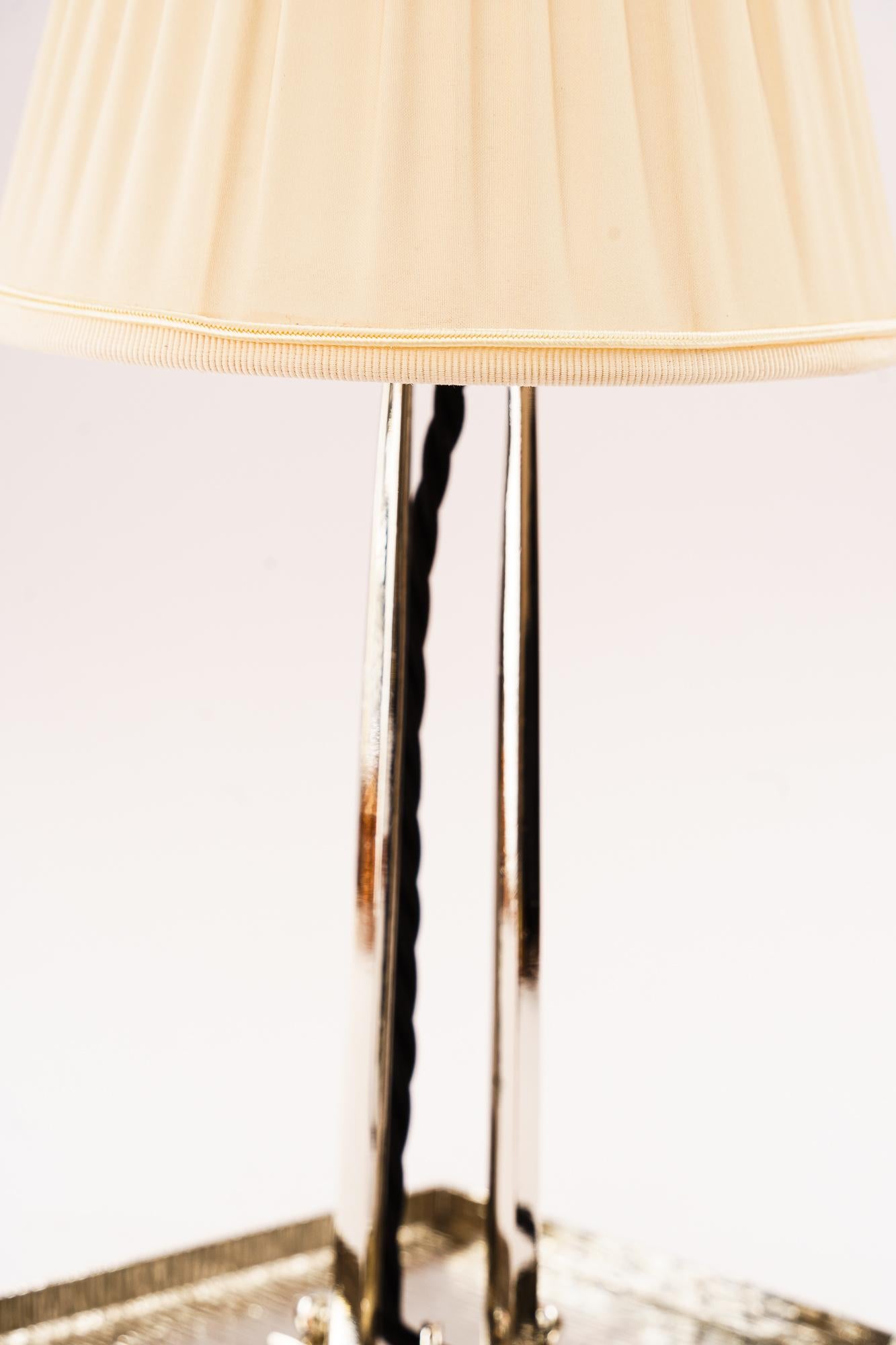 Art Deco nickel - plated table lamp with fabric shade around 1920s For Sale 1