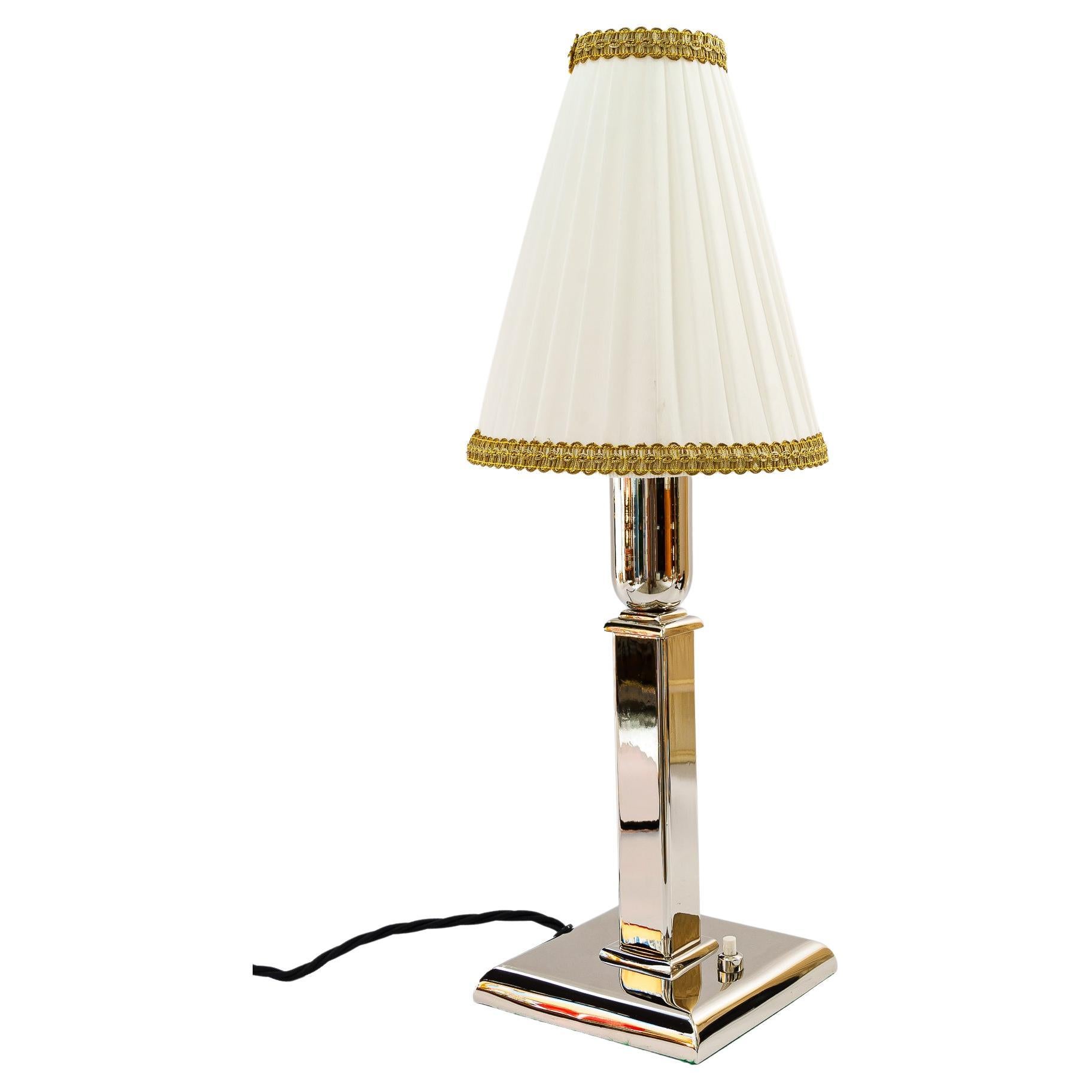 Art Deco nickel plated table lamp with fabric shade vienna around 1920