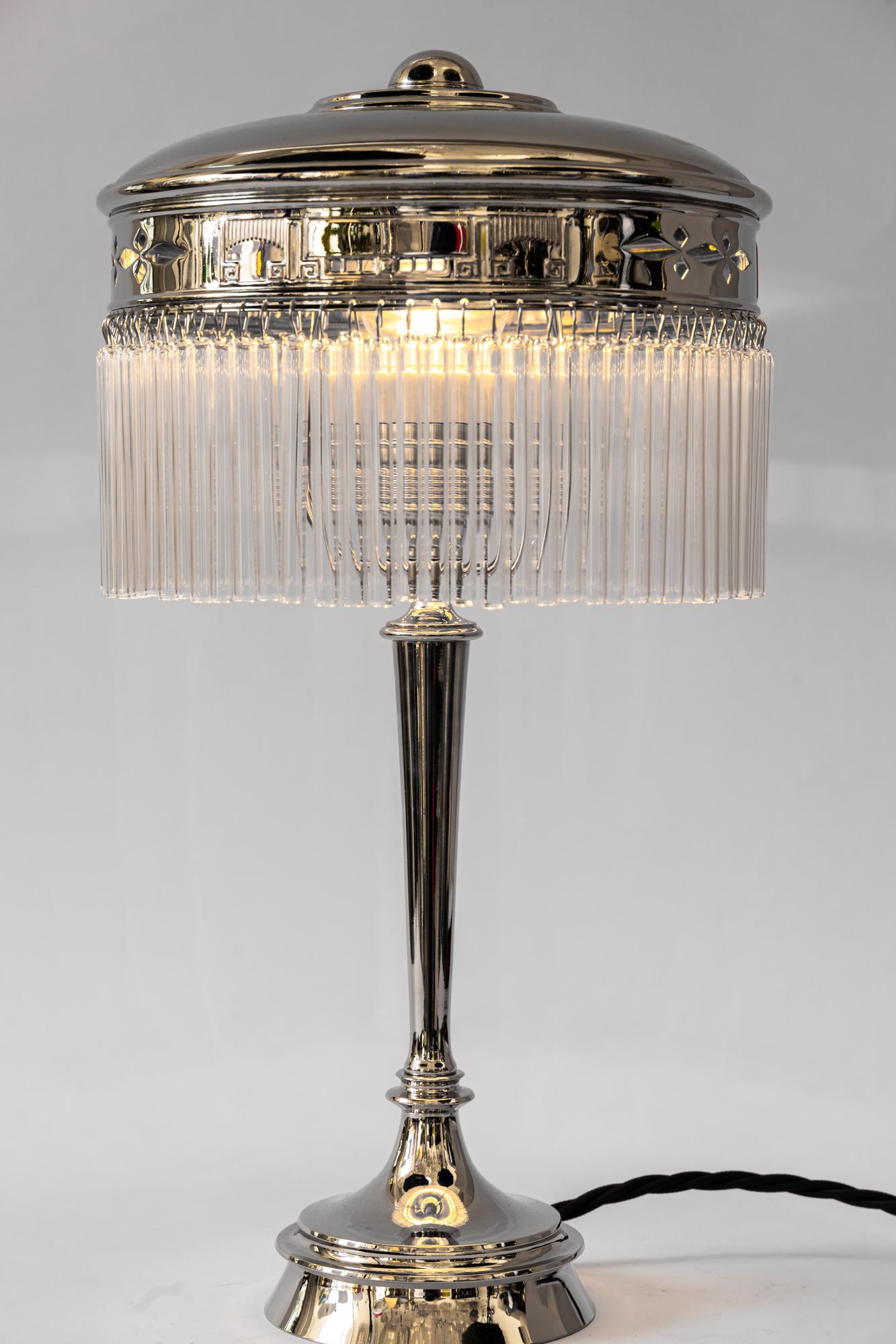 Early 20th Century Art deco nickel - plated table lamp with glass sticks vienna around 1920s For Sale