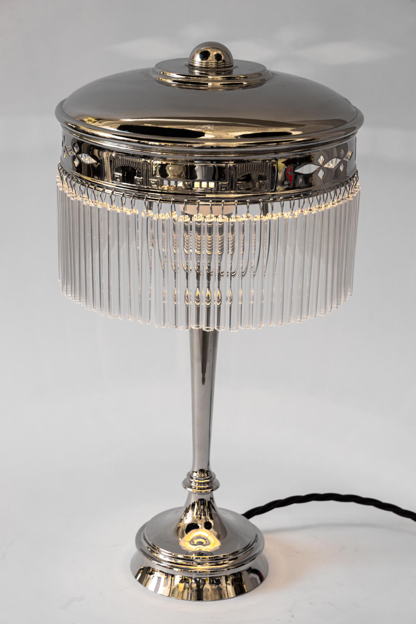 Brass Art deco nickel - plated table lamp with glass sticks vienna around 1920s For Sale