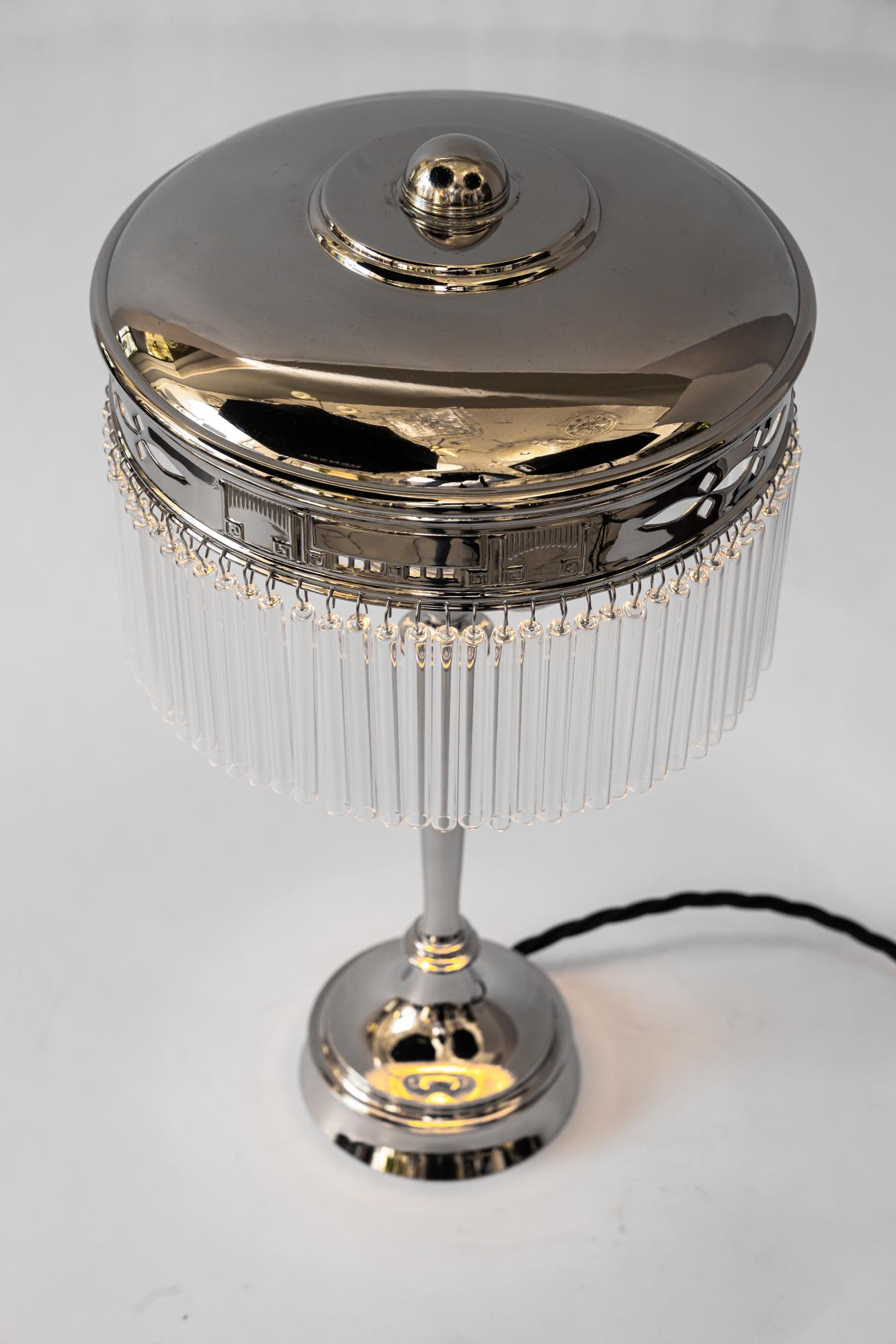 Art deco nickel - plated table lamp with glass sticks vienna around 1920s For Sale 1