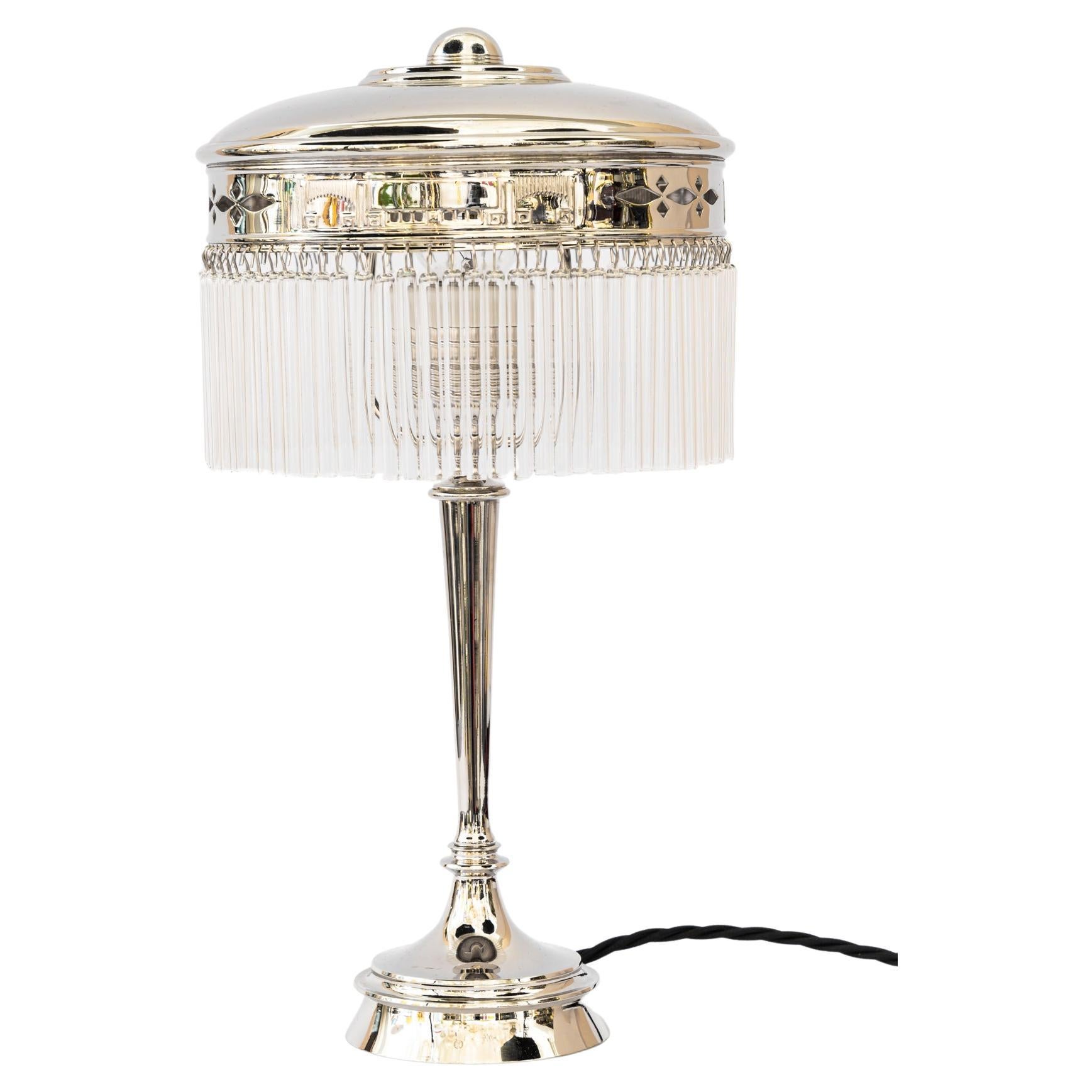 Art deco nickel - plated table lamp with glass sticks vienna around 1920s