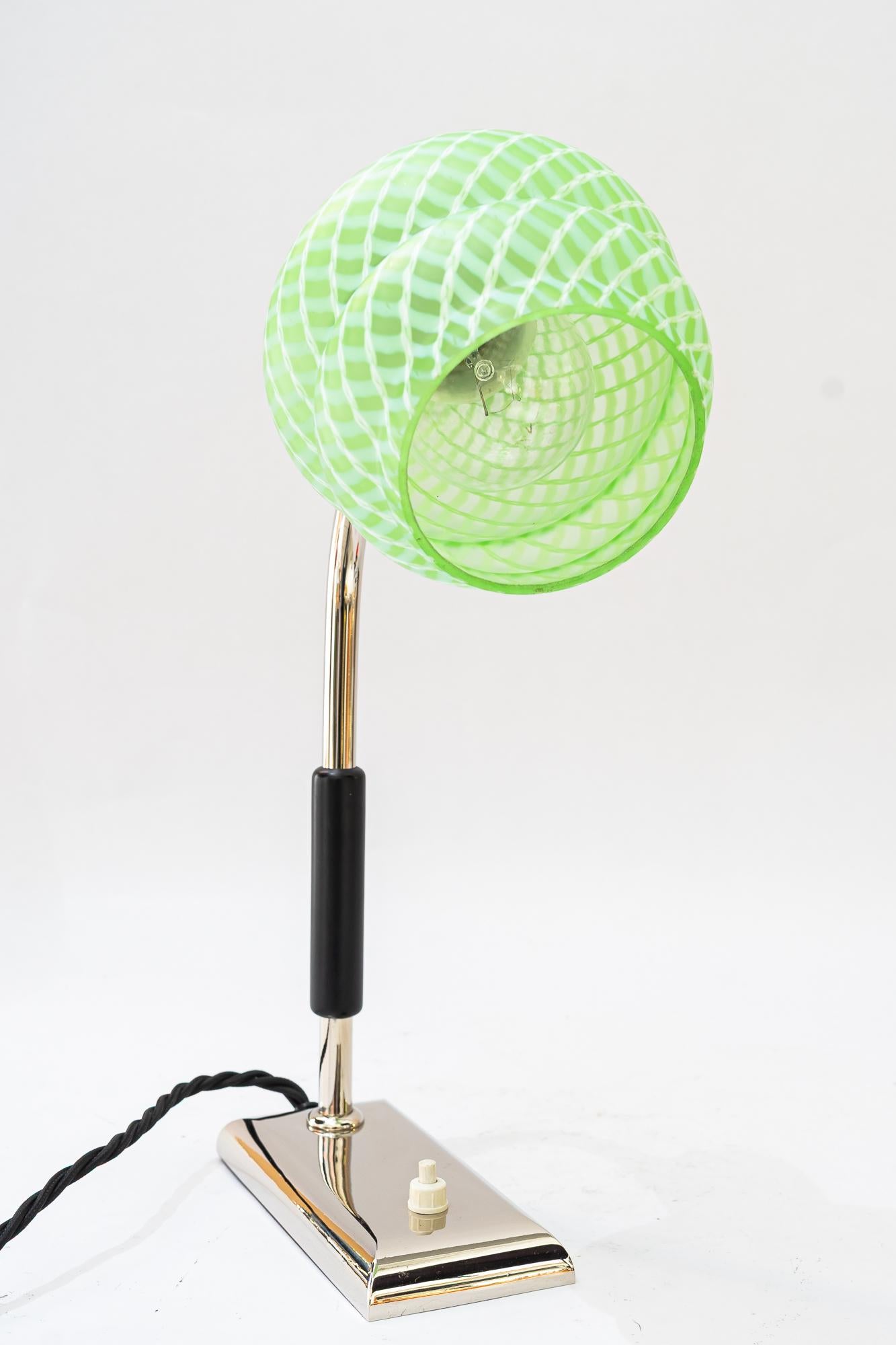 Art Deco nickel - plated table lamp with orig. antique glass shade vienna 1920s For Sale 3