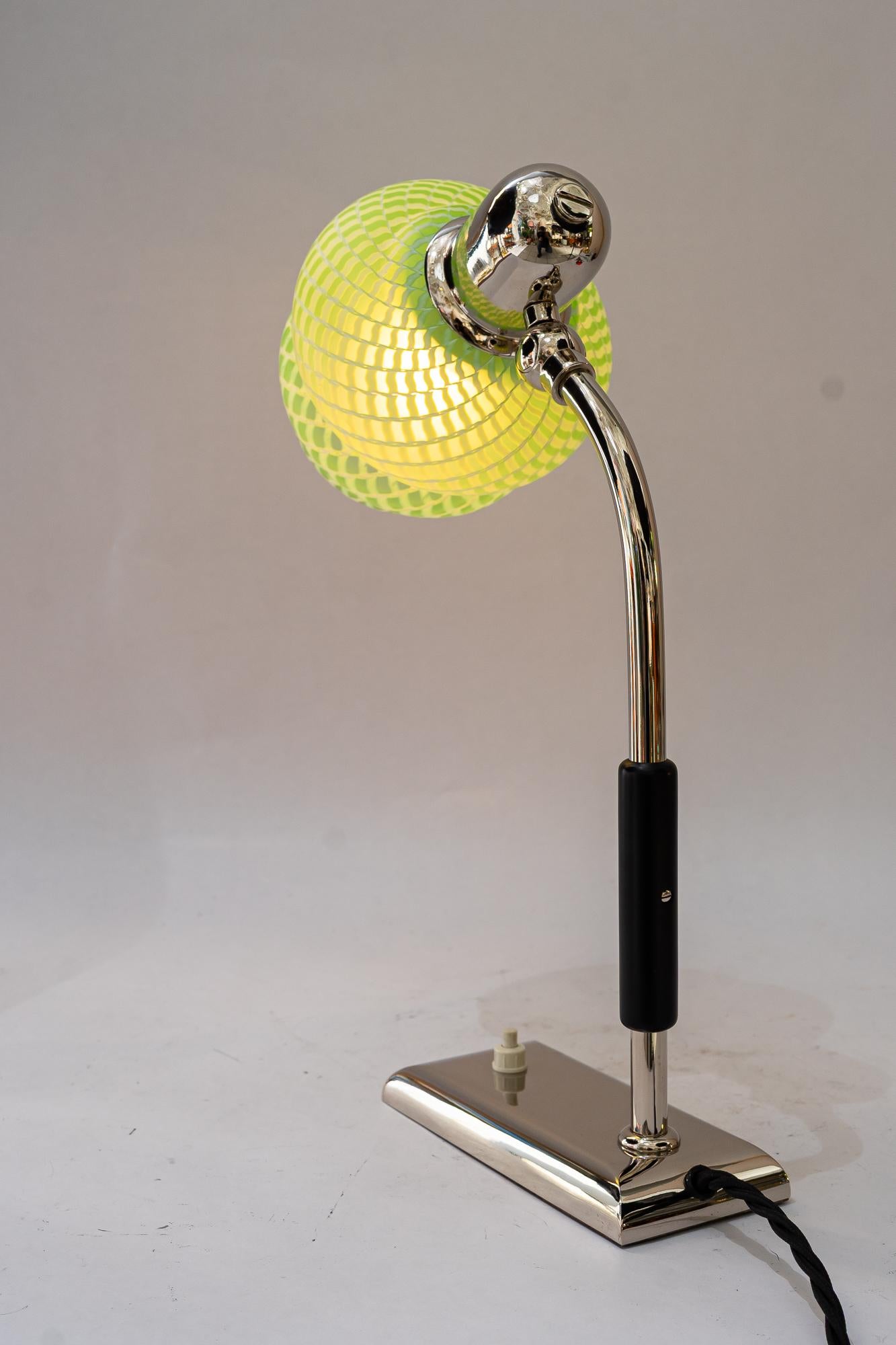 Art Deco nickel - plated table lamp with orig. antique glass shade vienna 1920s For Sale 7