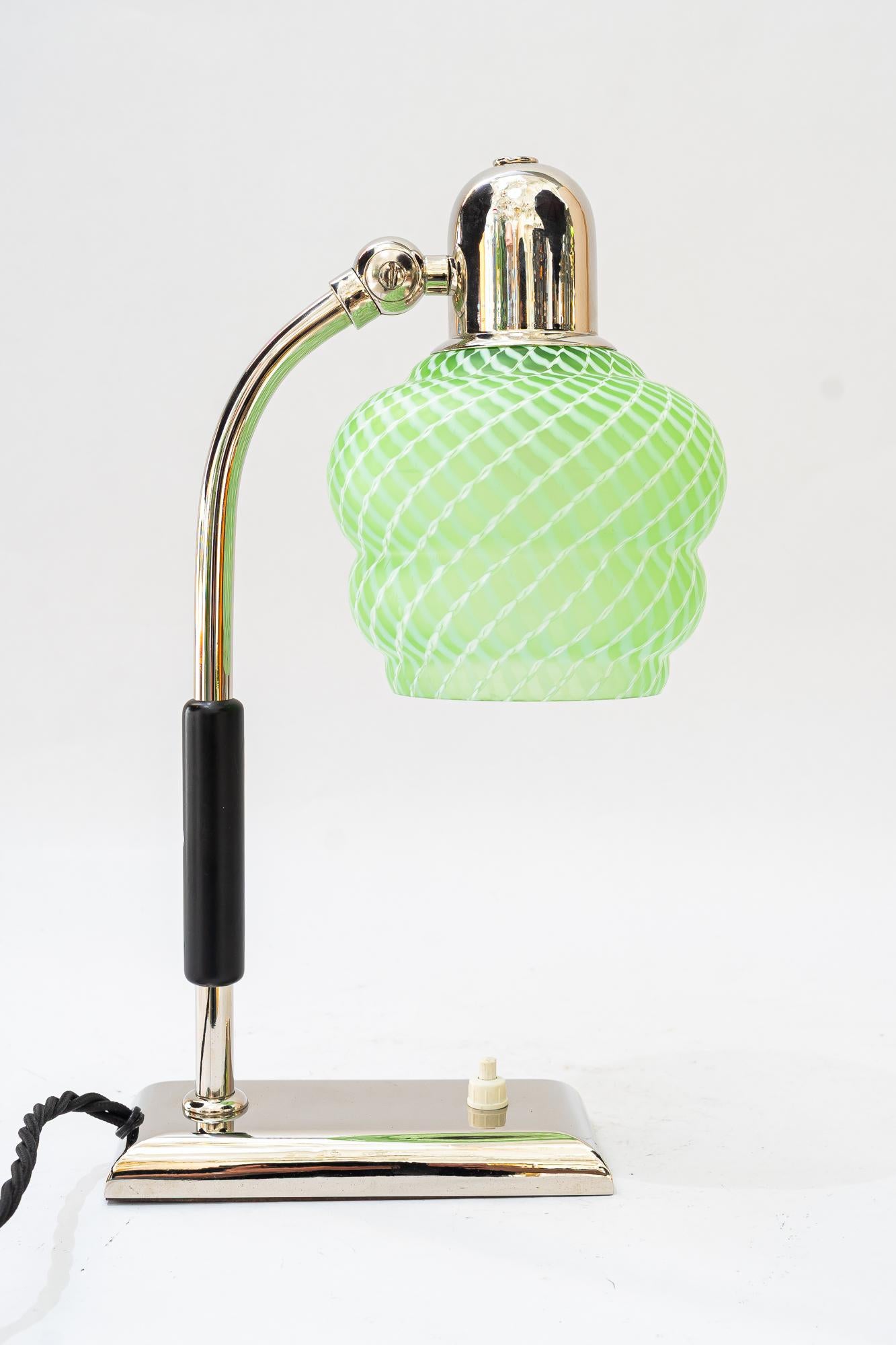 Art Deco nickel - plated table lamp with orig. antique glass shade vienna 1920s For Sale 1