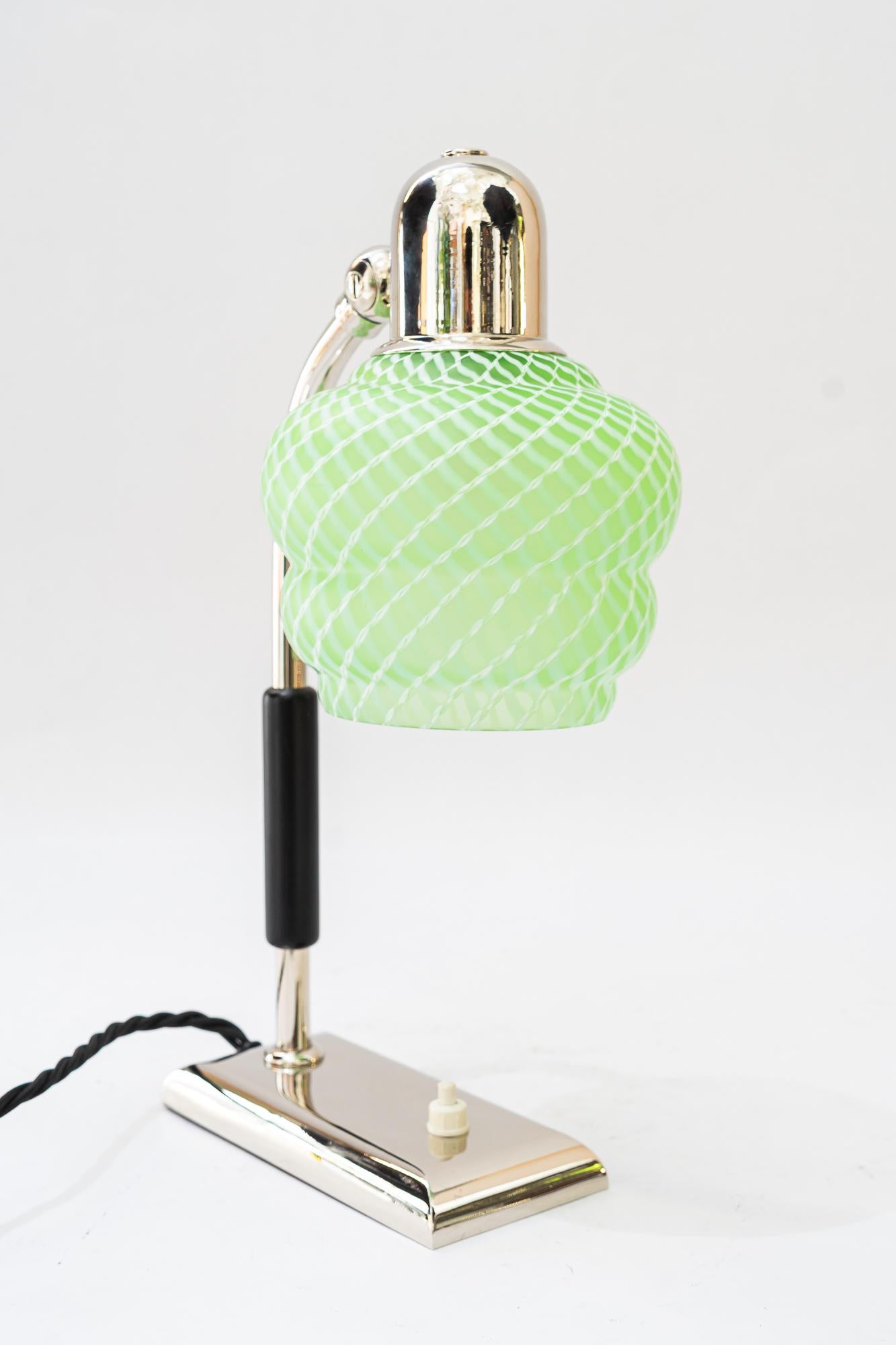 Art Deco nickel - plated table lamp with orig. antique glass shade vienna 1920s For Sale 2