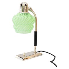 Art Deco nickel - plated table lamp with orig. Antique glass shade vienna 1920s