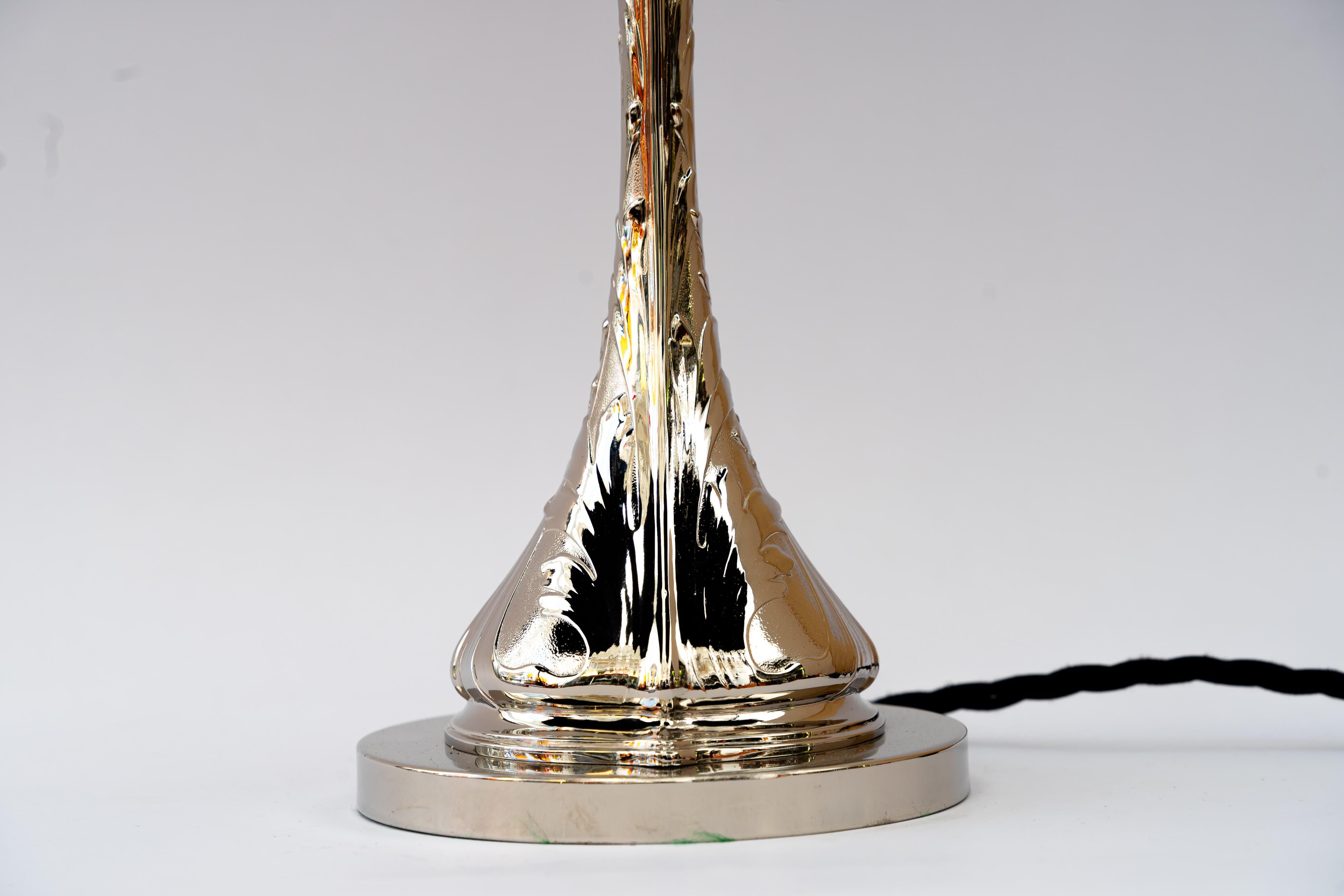 Austrian Art Deco nickel - plated table lamp with original cut glass shade vienna 1920s For Sale