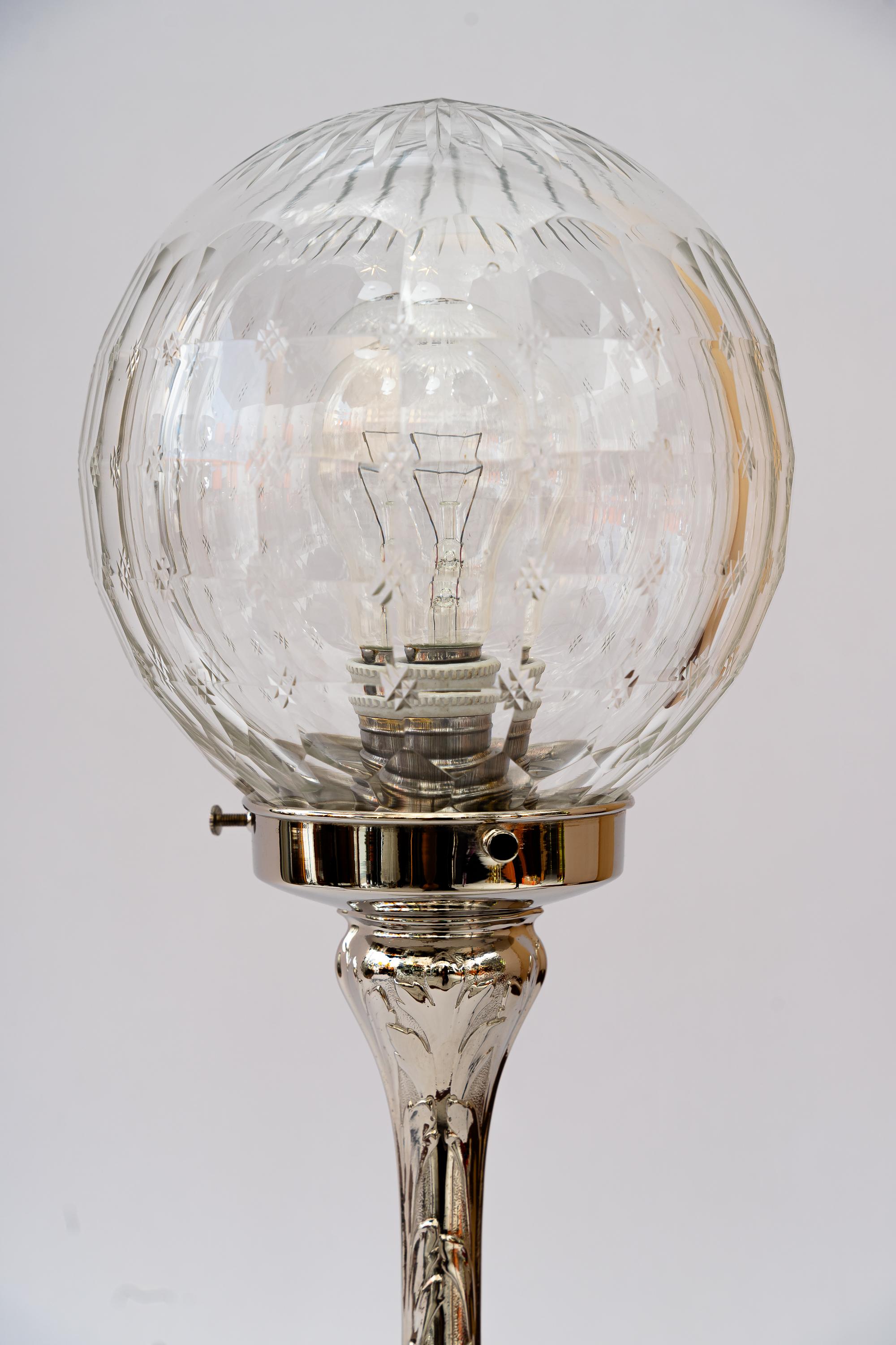 Cut Glass Art Deco nickel - plated table lamp with original cut glass shade vienna 1920s For Sale