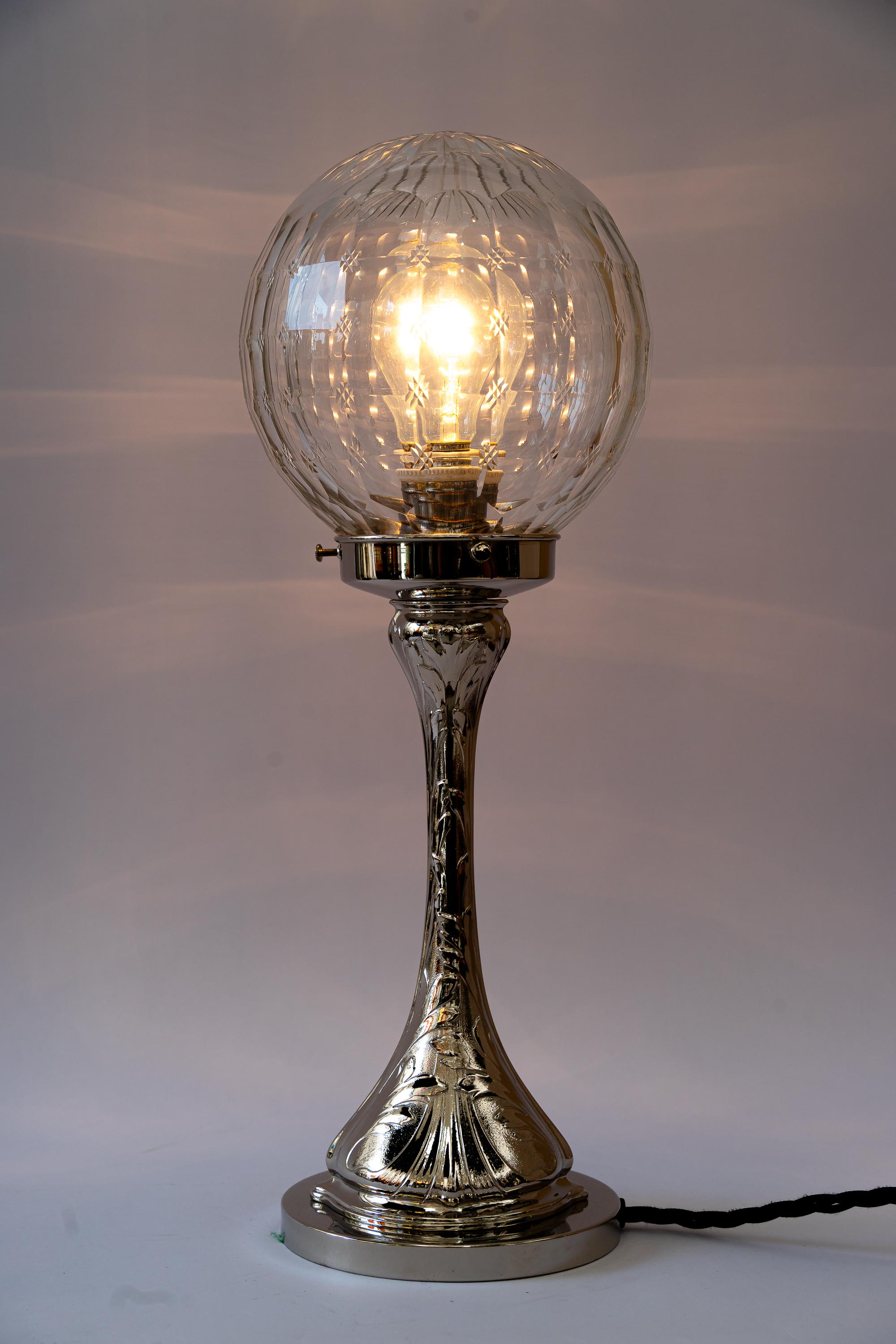 Art Deco nickel - plated table lamp with original cut glass shade vienna 1920s For Sale 1