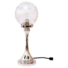 Art Deco nickel - plated table lamp with original cut glass shade vienna 1920s