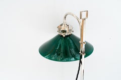 Art Deco nickel-plated table lamp with original green opaline glass shade 1920s