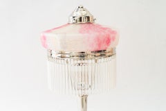 Art Deco nickel - plated table lamp with palme koenig glass shade 1920s