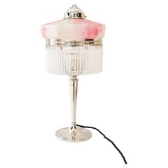 Art Deco nickel - plated table lamp with palme koenig glass shade 1920s