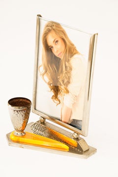 Art Deco nickel - plated with bakelite picture frame around 1920s