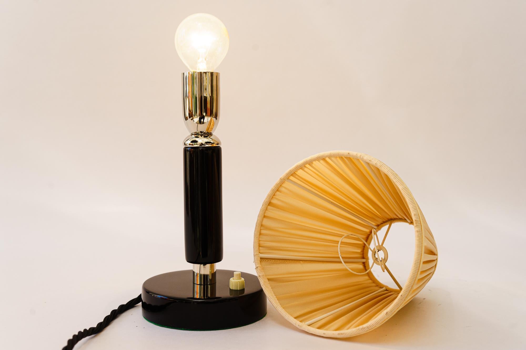 Art Deco nickel-plated wooden table lamp with fabric shade around 1920s For Sale 2