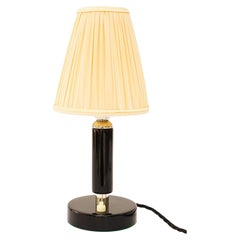 Art Deco nickel-plated wooden table lamp with fabric shade around 1920s