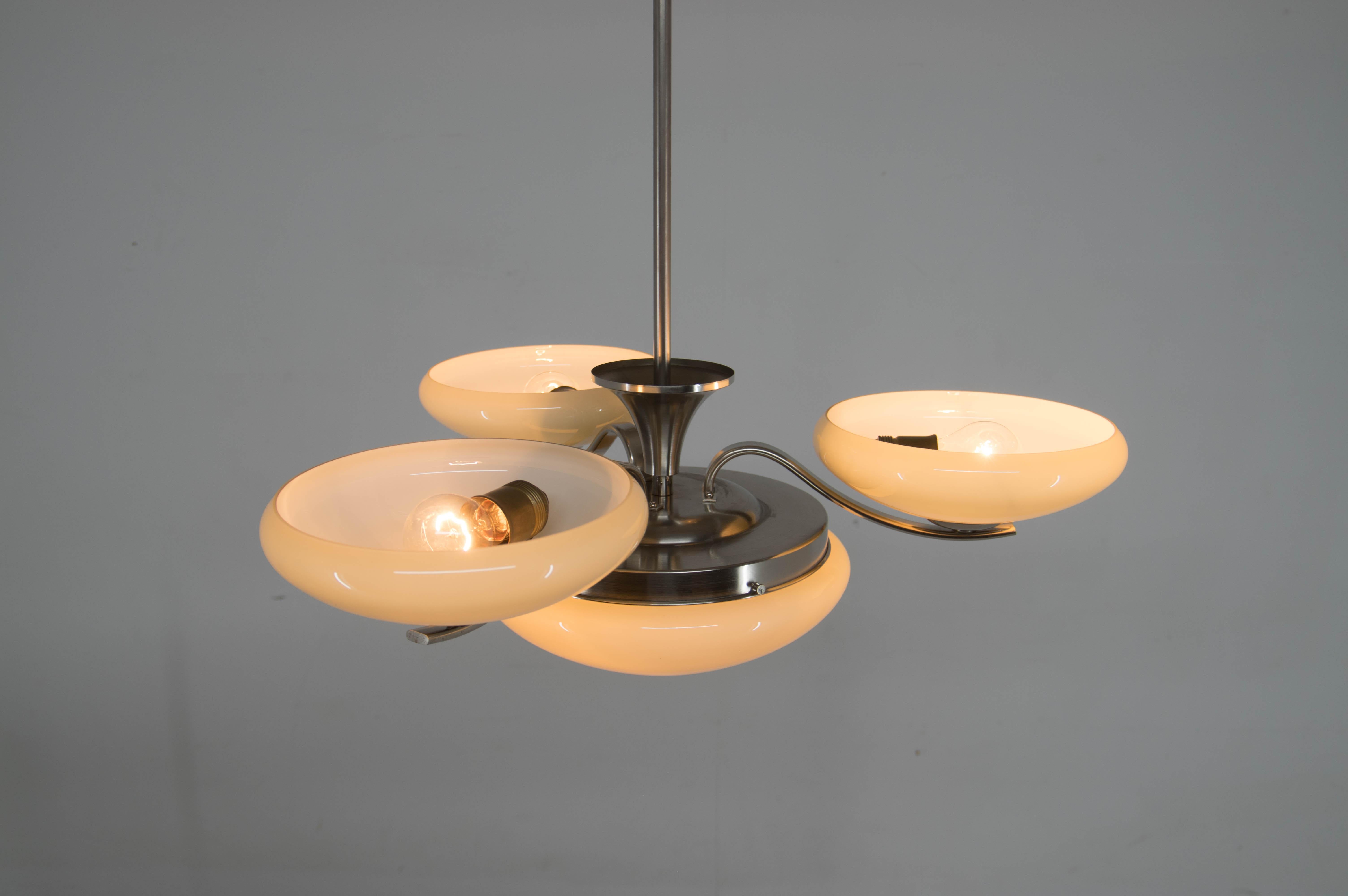 Art Deco NickelPlating Chandelier, 1930s, Restored For Sale at 1stDibs